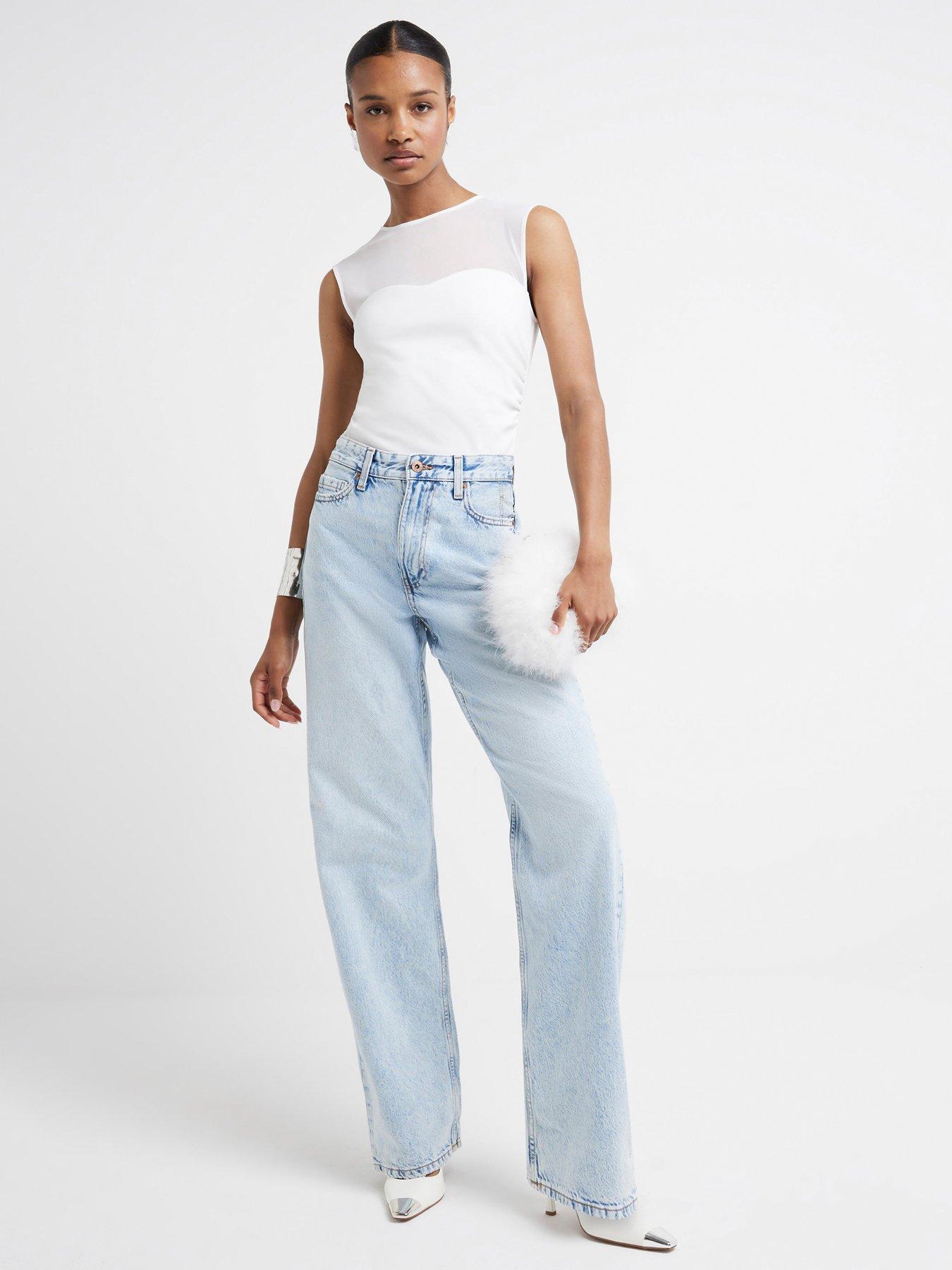 undefined High Waisted Relaxed Straight Jeans - Blue