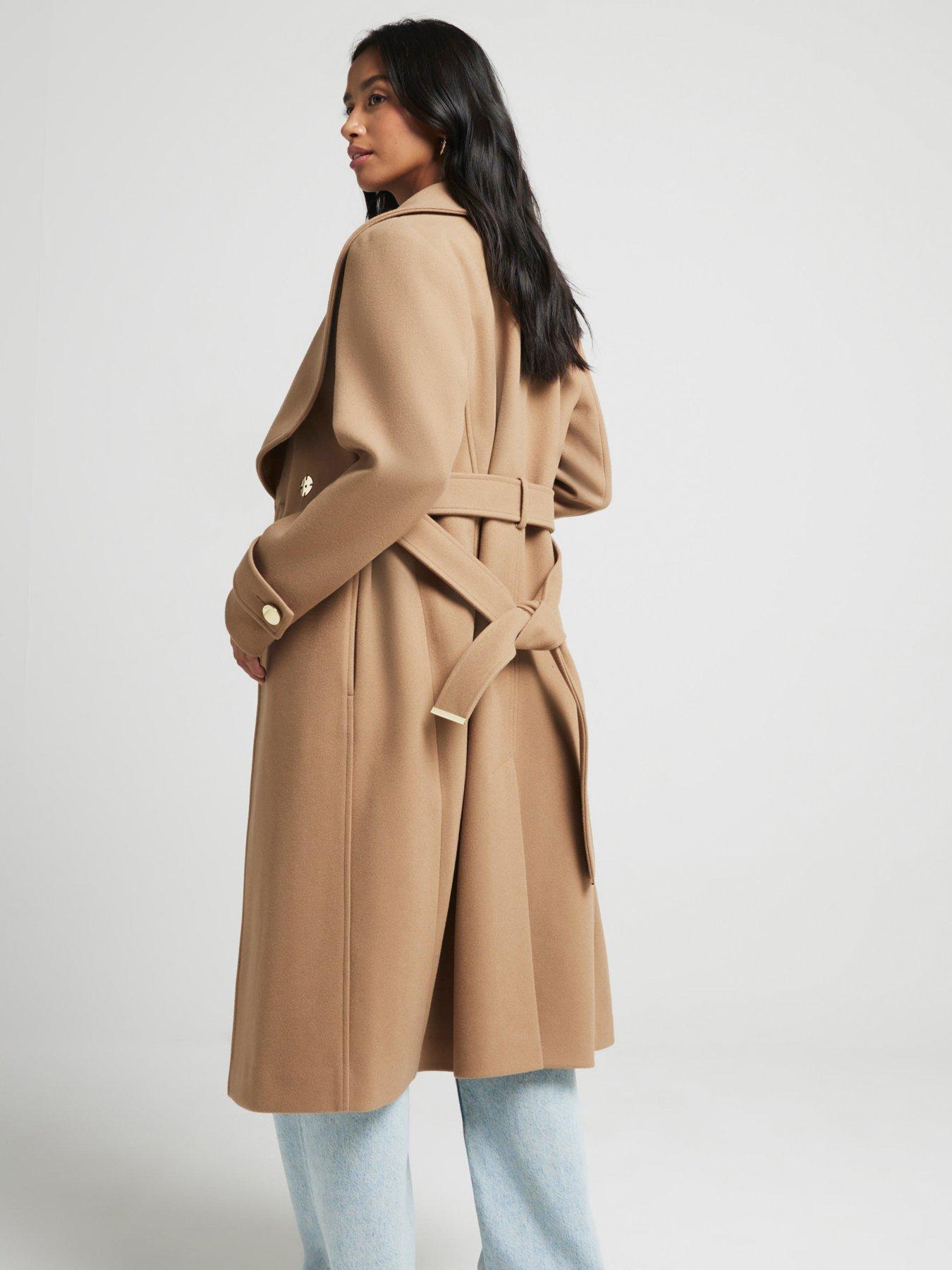 Petite Belted Wrap Coat Beige