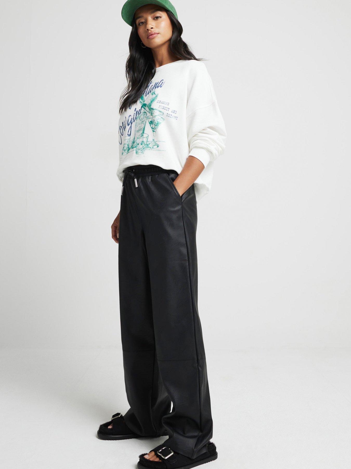 River Island Petite Faux Leather Wide Leg Trousers