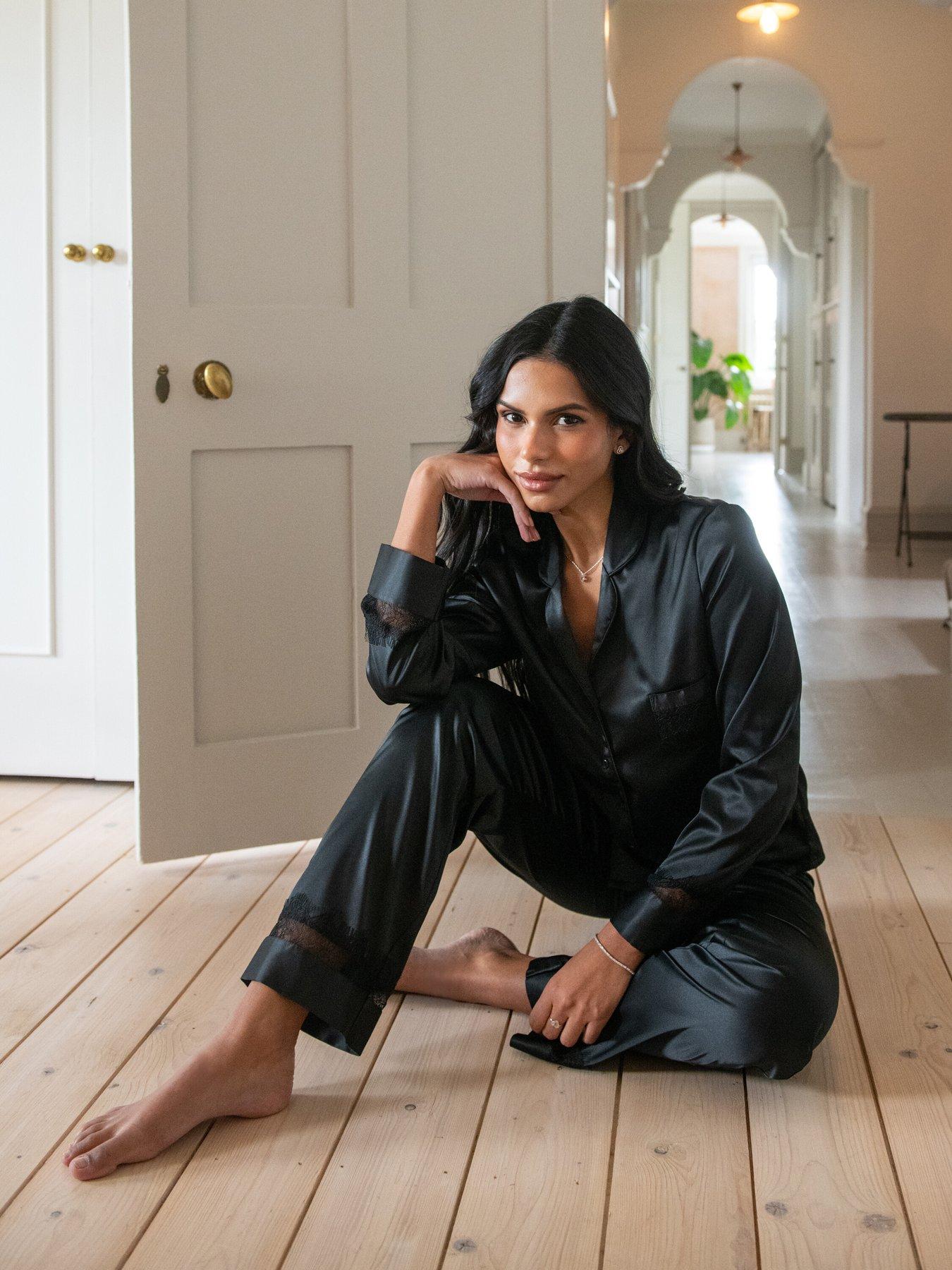 Image 3 of 4 of Pour Moi Dusk Satin and Lace Revere Collar Pyjama Set