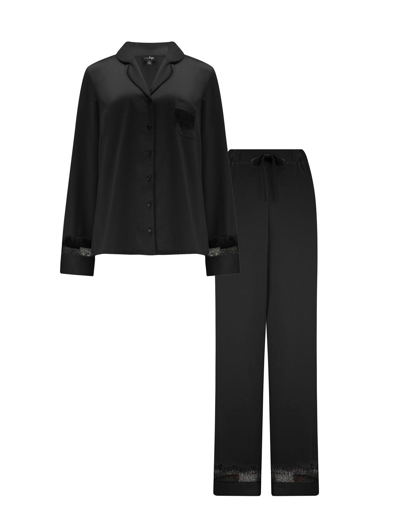 Image 4 of 4 of Pour Moi Dusk Satin and Lace Revere Collar Pyjama Set