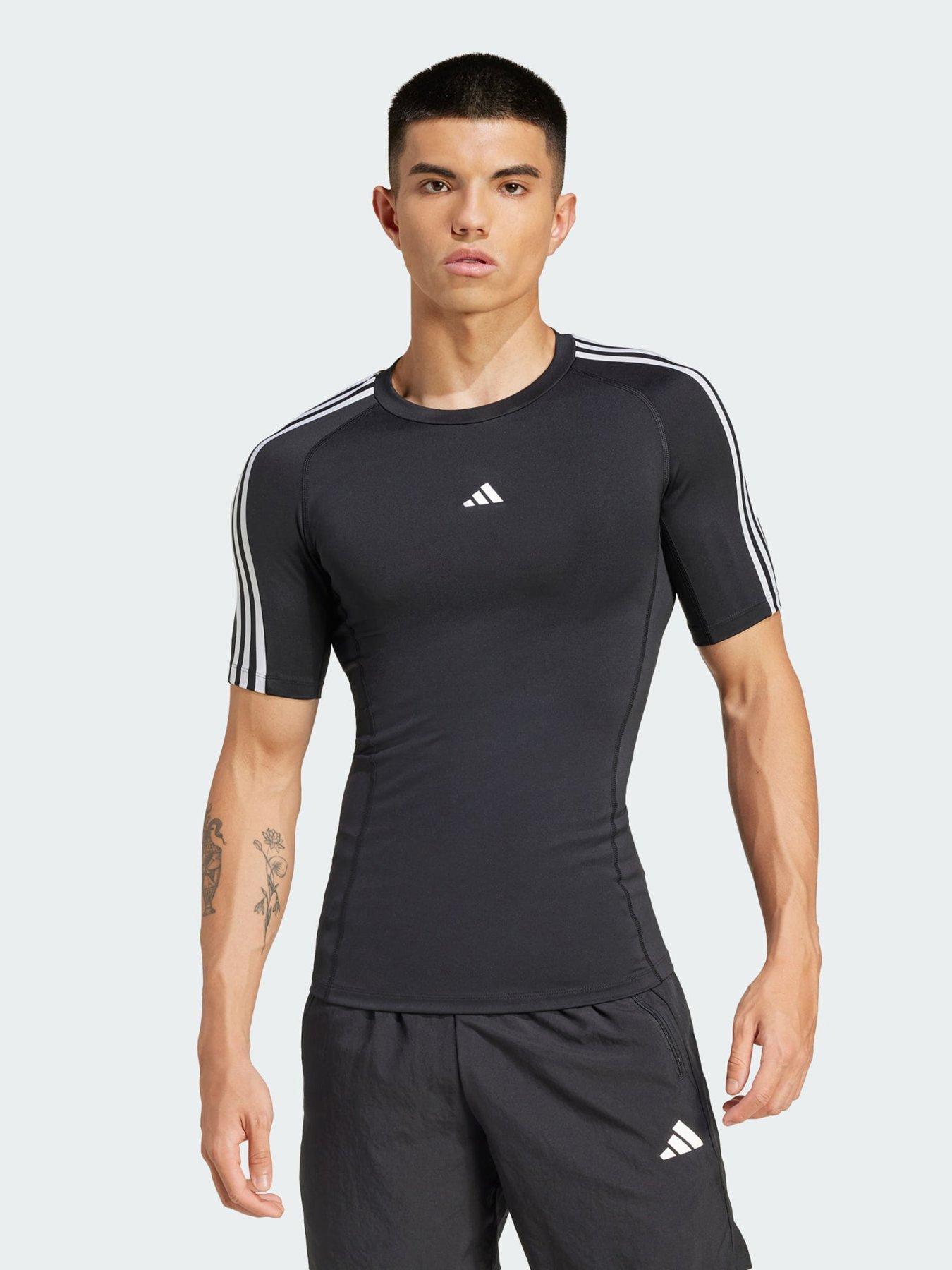 adidas TECHFIT Compression Training 3-Stripes Tee - Black