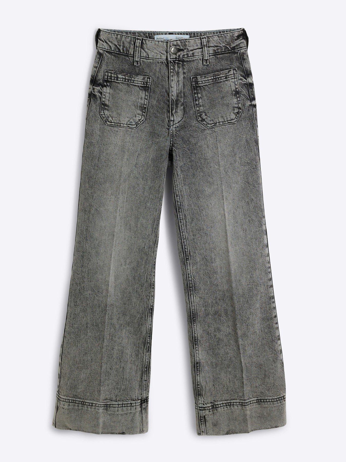 undefined Petite High Waisted Wide Leg Jeans - Grey