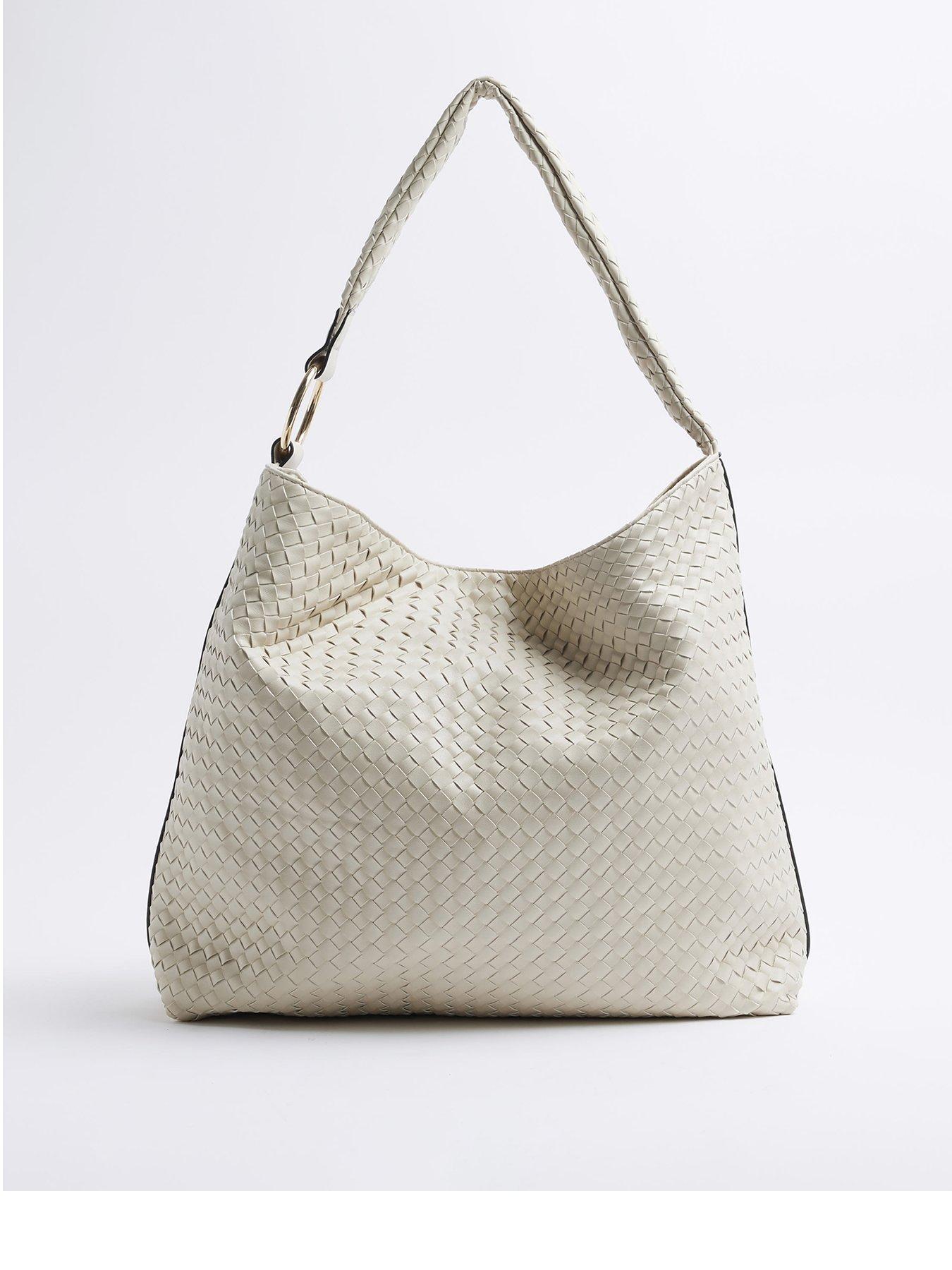 Beige Woven Slouch Tote Bag