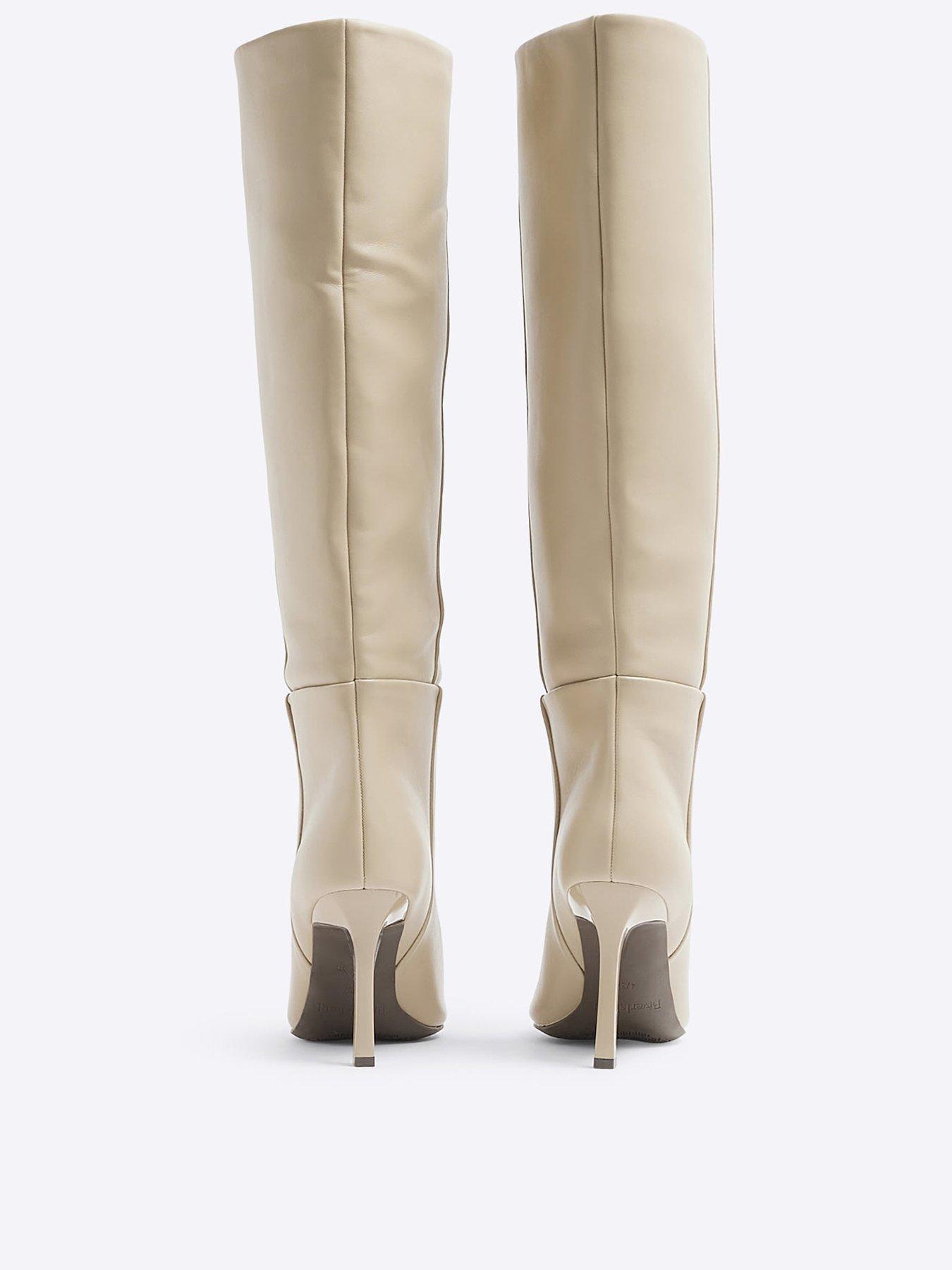 Beige Heeled High Leg Boots