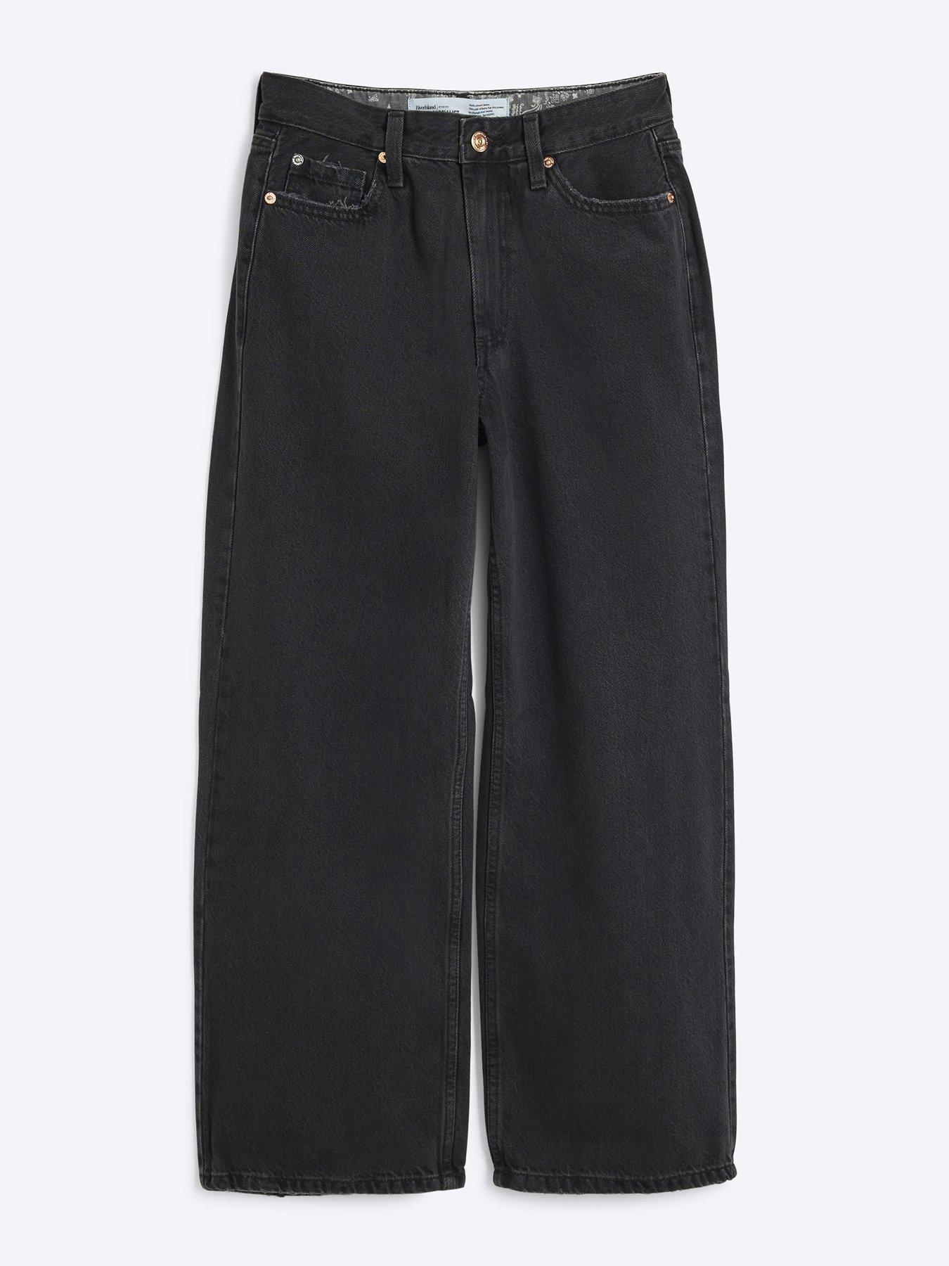 Image 1 of 2 of River Island Petite Relaxed Straight Jeans - Black
