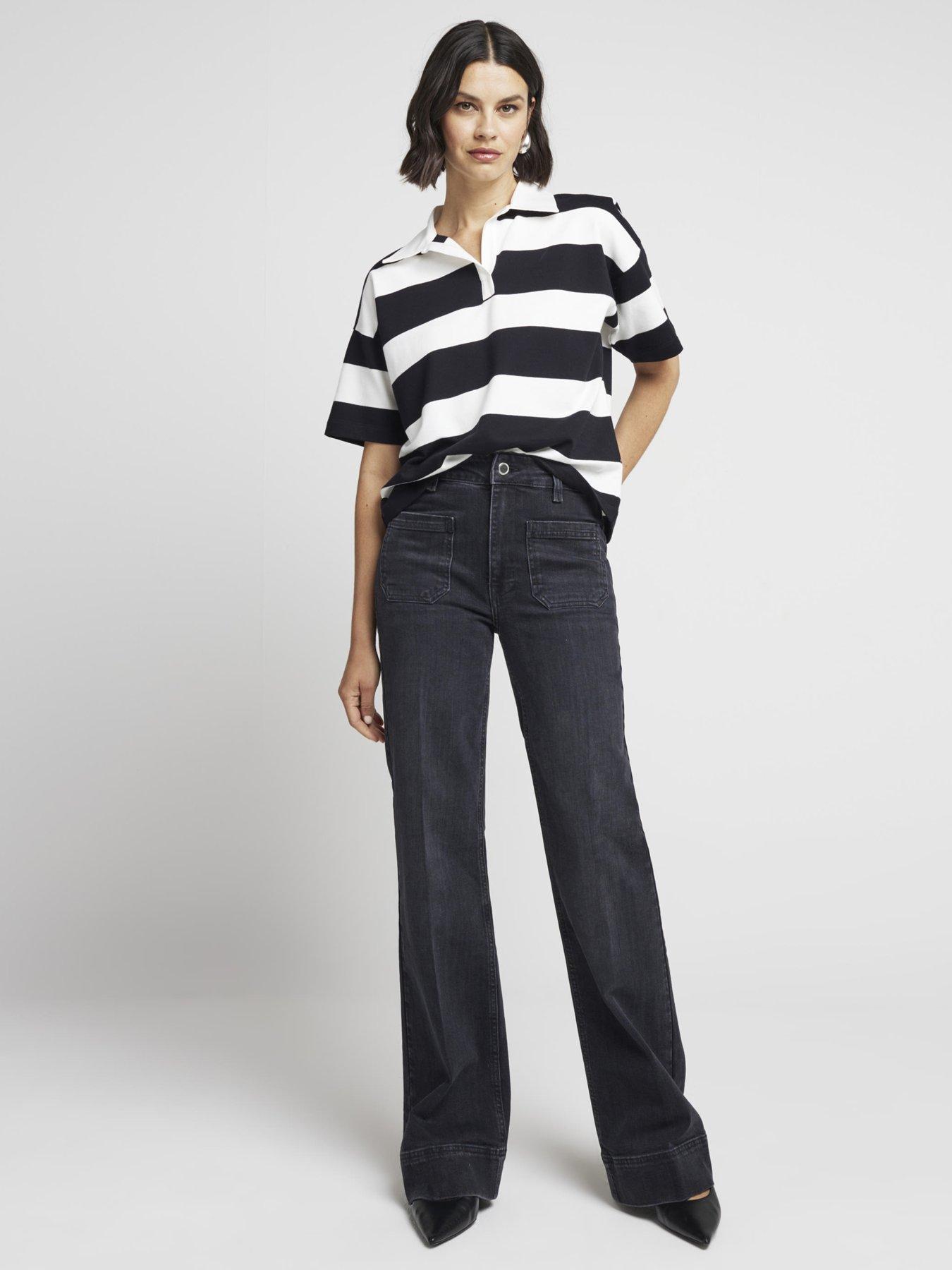undefined High Waisted Pocket Wide Leg Jeans - Black