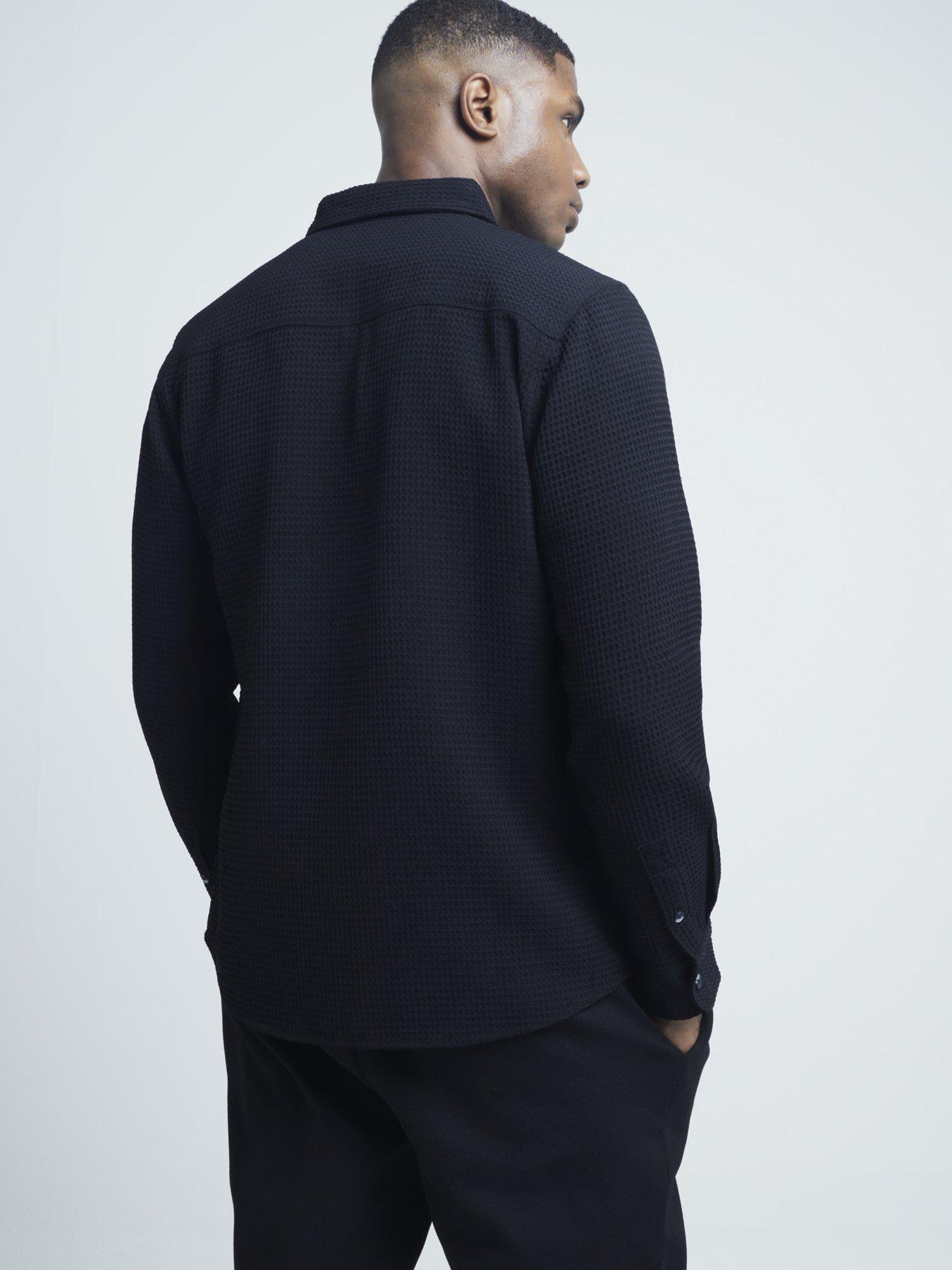 Image 2 of 5 of River Island Slim Fit Waffle Textured Shirt - Black