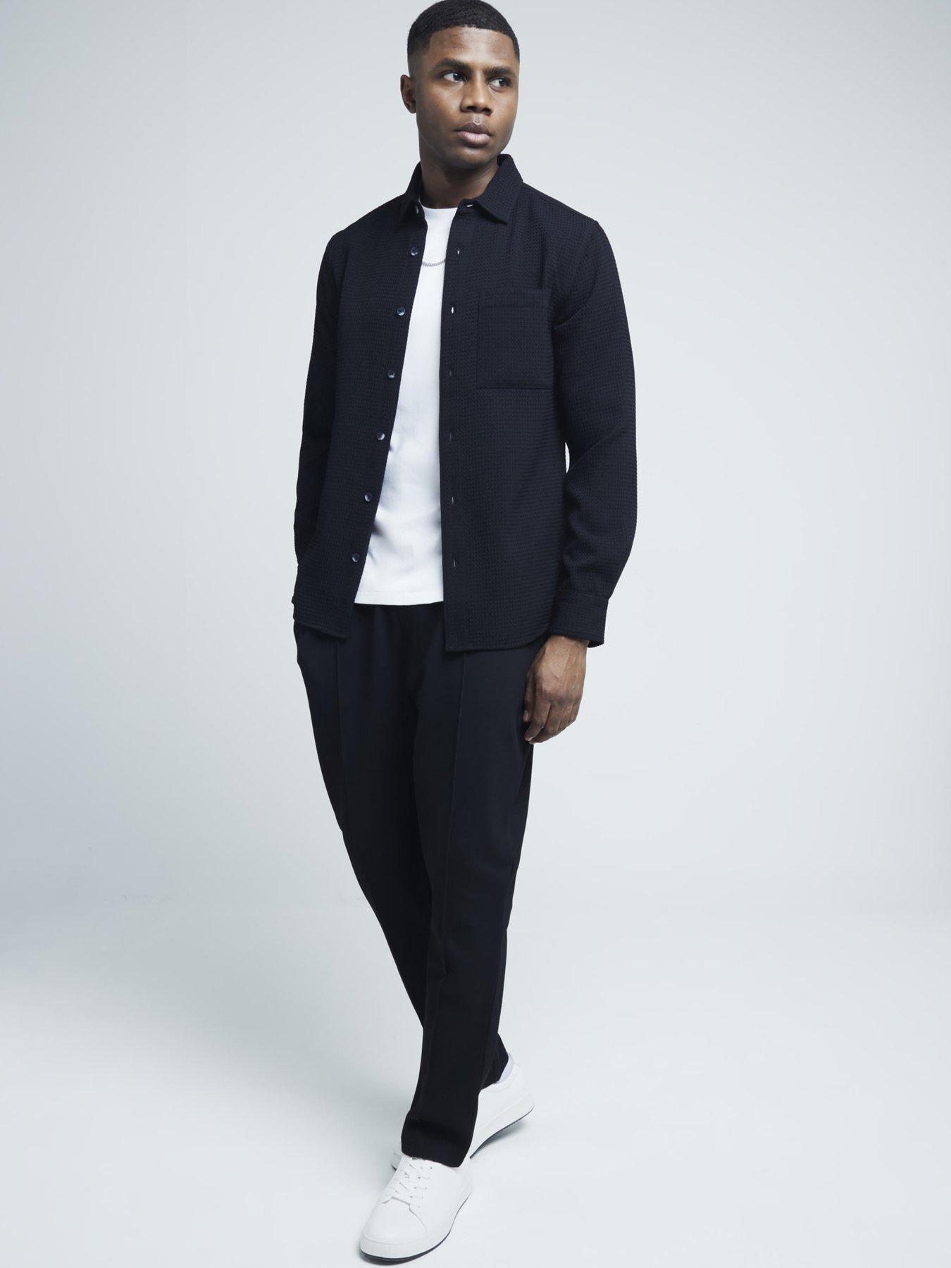 Image 3 of 5 of River Island Slim Fit Waffle Textured Shirt - Black