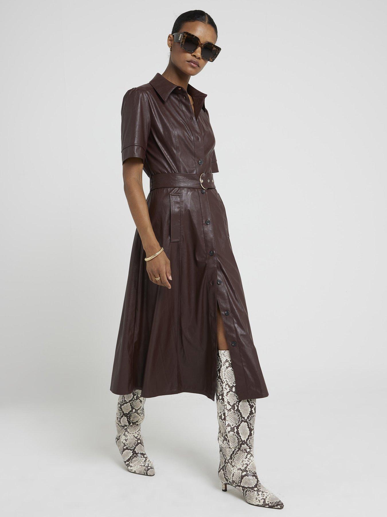River Island Faux Leather Belted Shirt Midi Dress Very