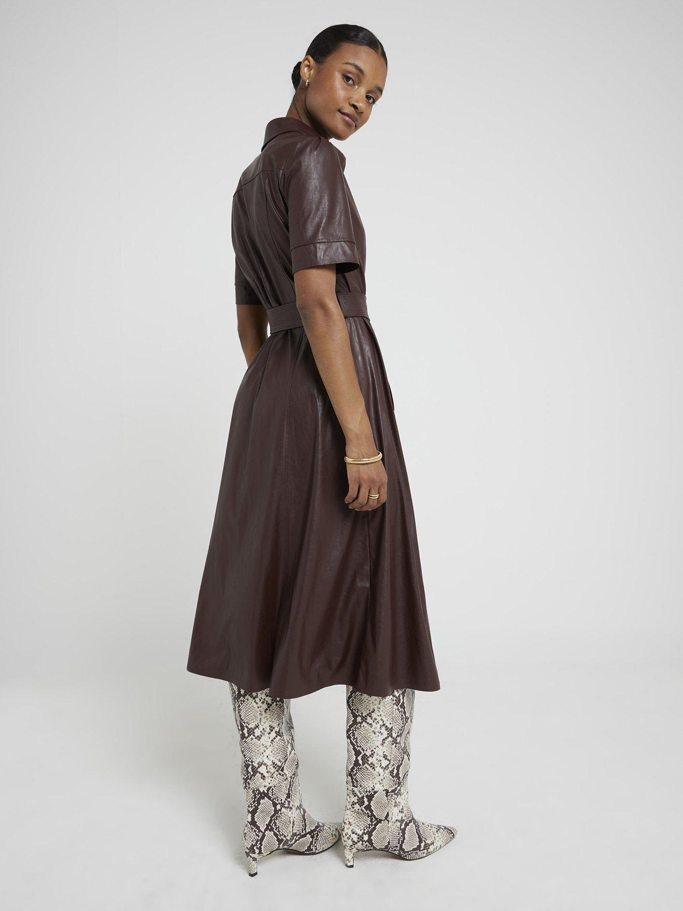River Island Faux Leather Belted Shirt Midi Dress Very