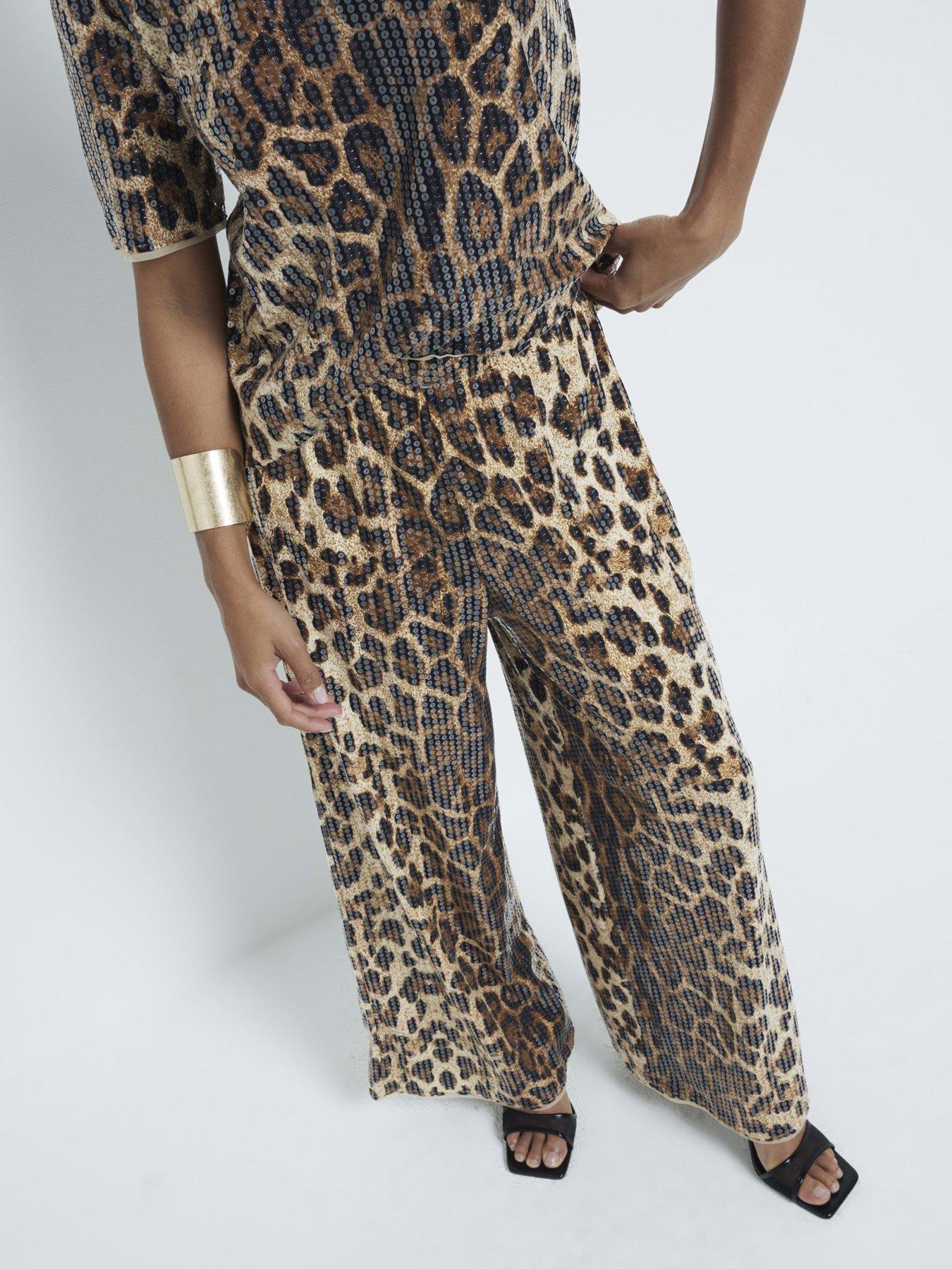 Petite Leopard Print Sequin Trousers