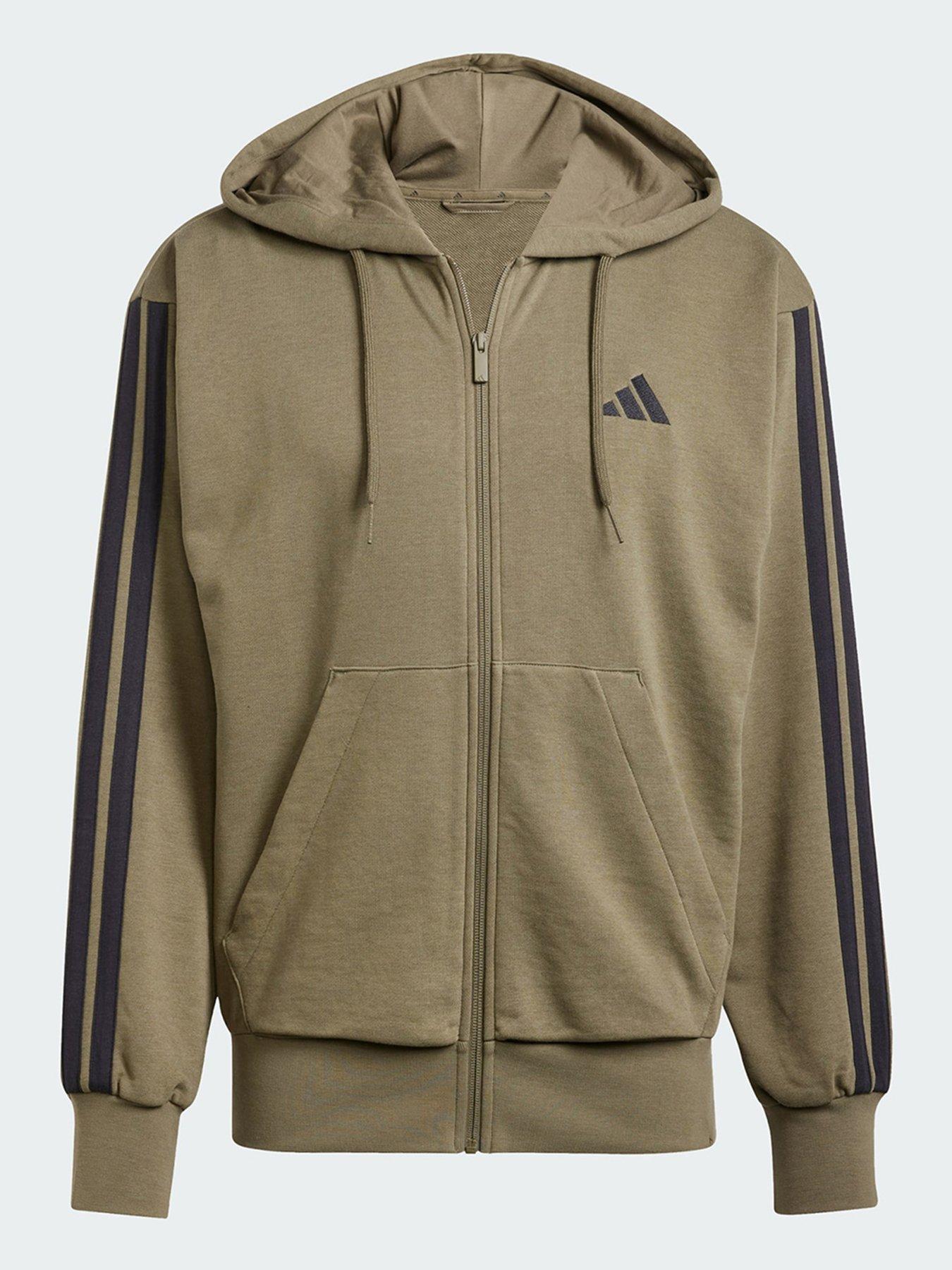 adidas Essentials 3-Stripes French Terry Full-Zip Hoodie Olive