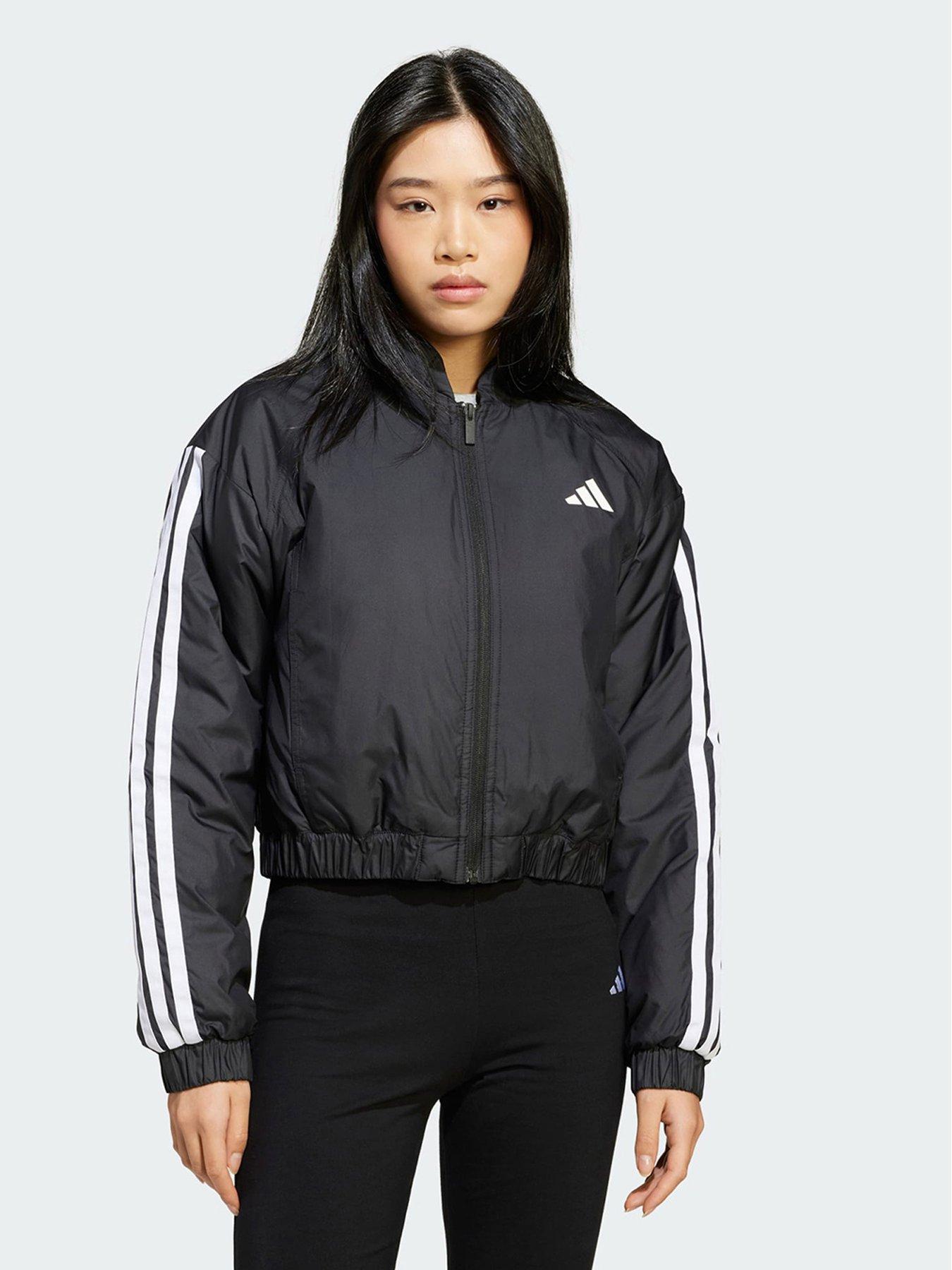 undefined Essentials 3-Stripes Insulated Crop Bomber Jacket - Black