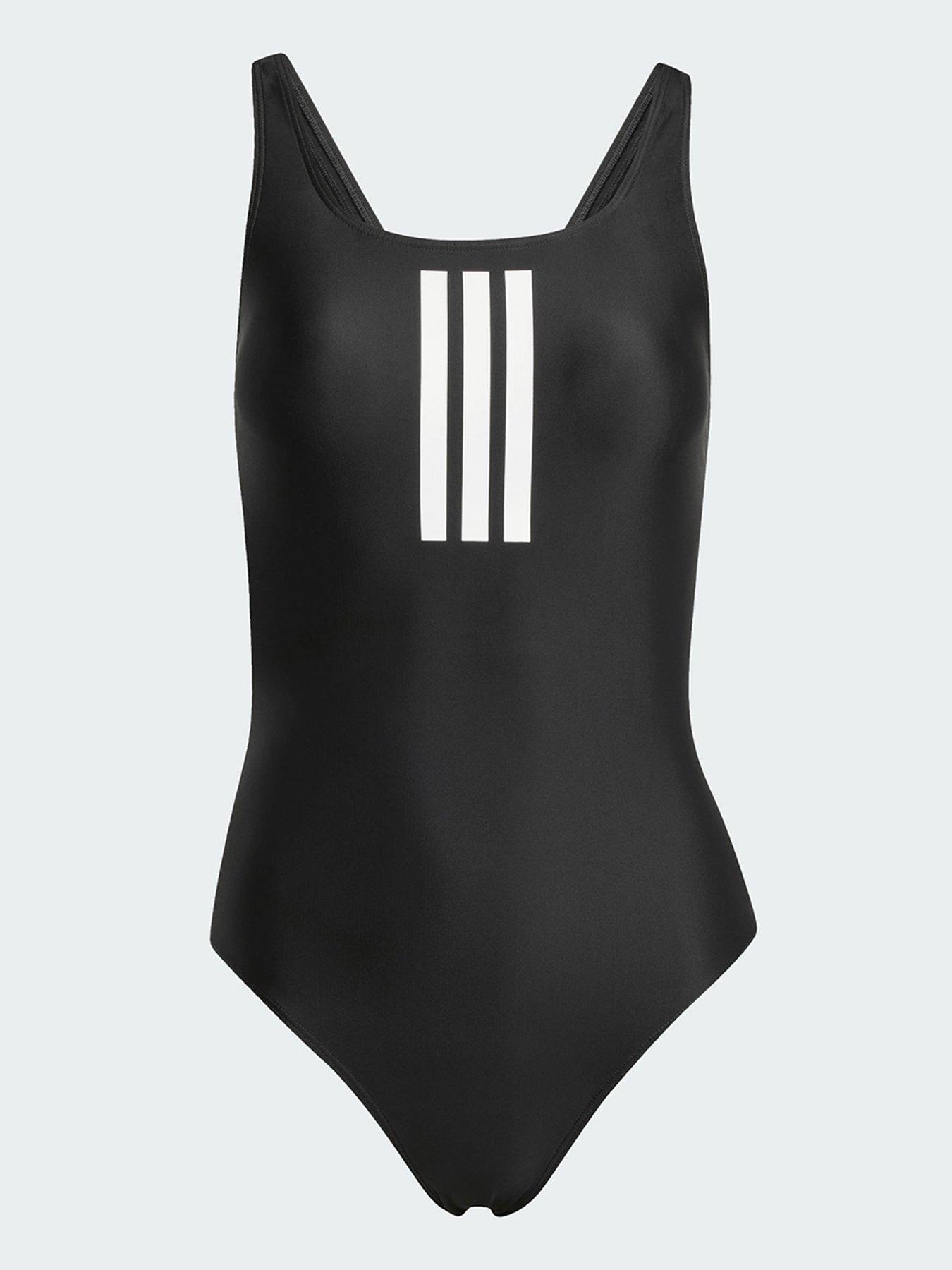 Image 5 of 5 of adidas 3-Stripes V-Back Swimsuit - Black/White