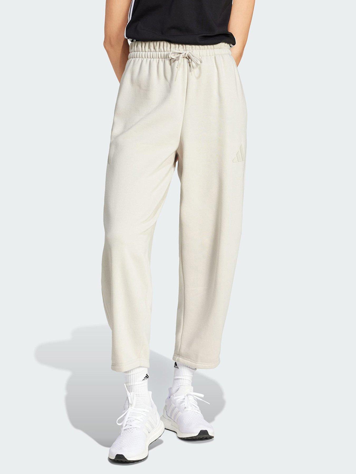 Image 1 of 5 of adidas Essentials Contemporary Logo Fleece Barrel Pants - White