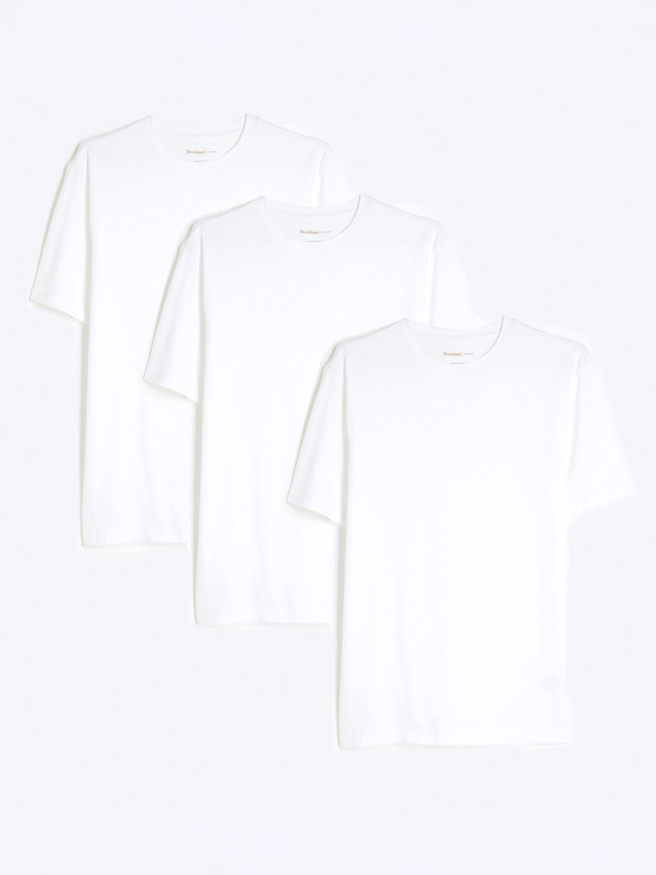 River Island 3pk Muscle Fit T-shirts, White, Size S, Men