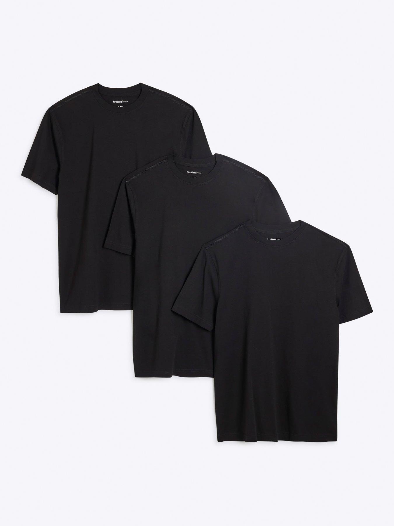 Image 1 of 5 of River Island 3 Pack Short Sleeve Slim Fit T-shirt - Black