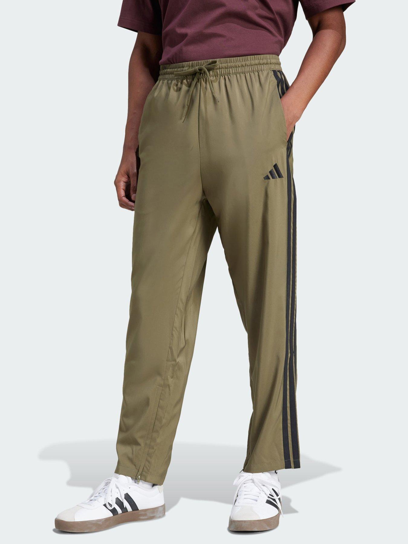 adidas Essentials 3-Stripes Stanford Pants Open Hem, Olive, Size L, Men