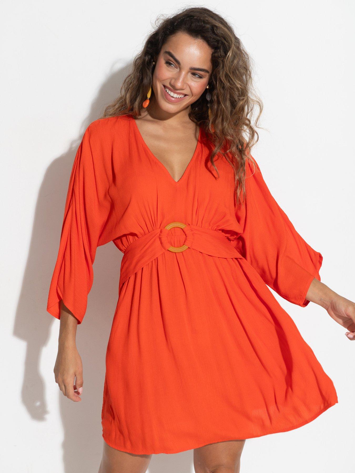 undefined Crinkle O-Ring Woven Beach Kaftan