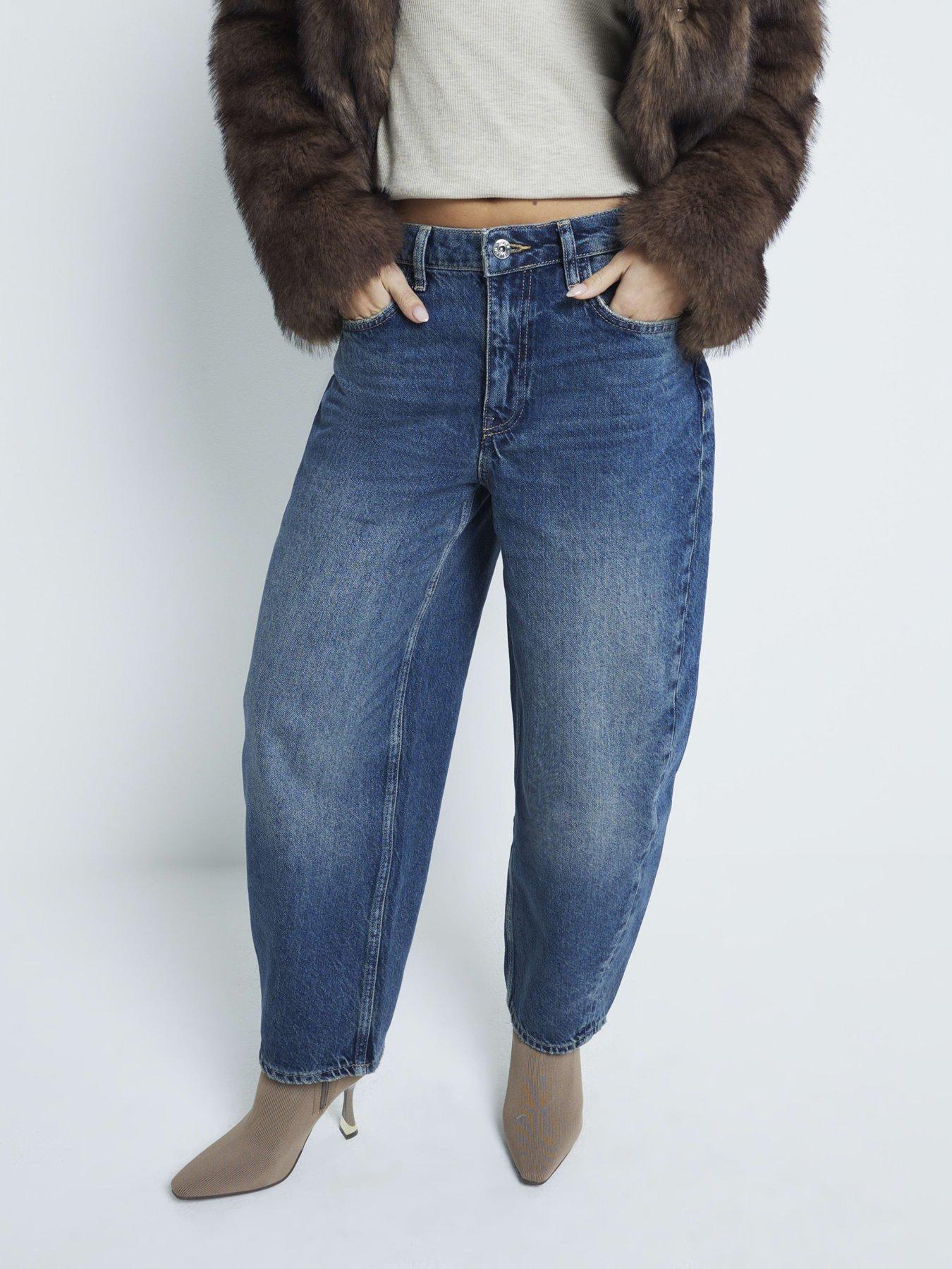 undefined Petite Barrel Seamed Jeans - Blue