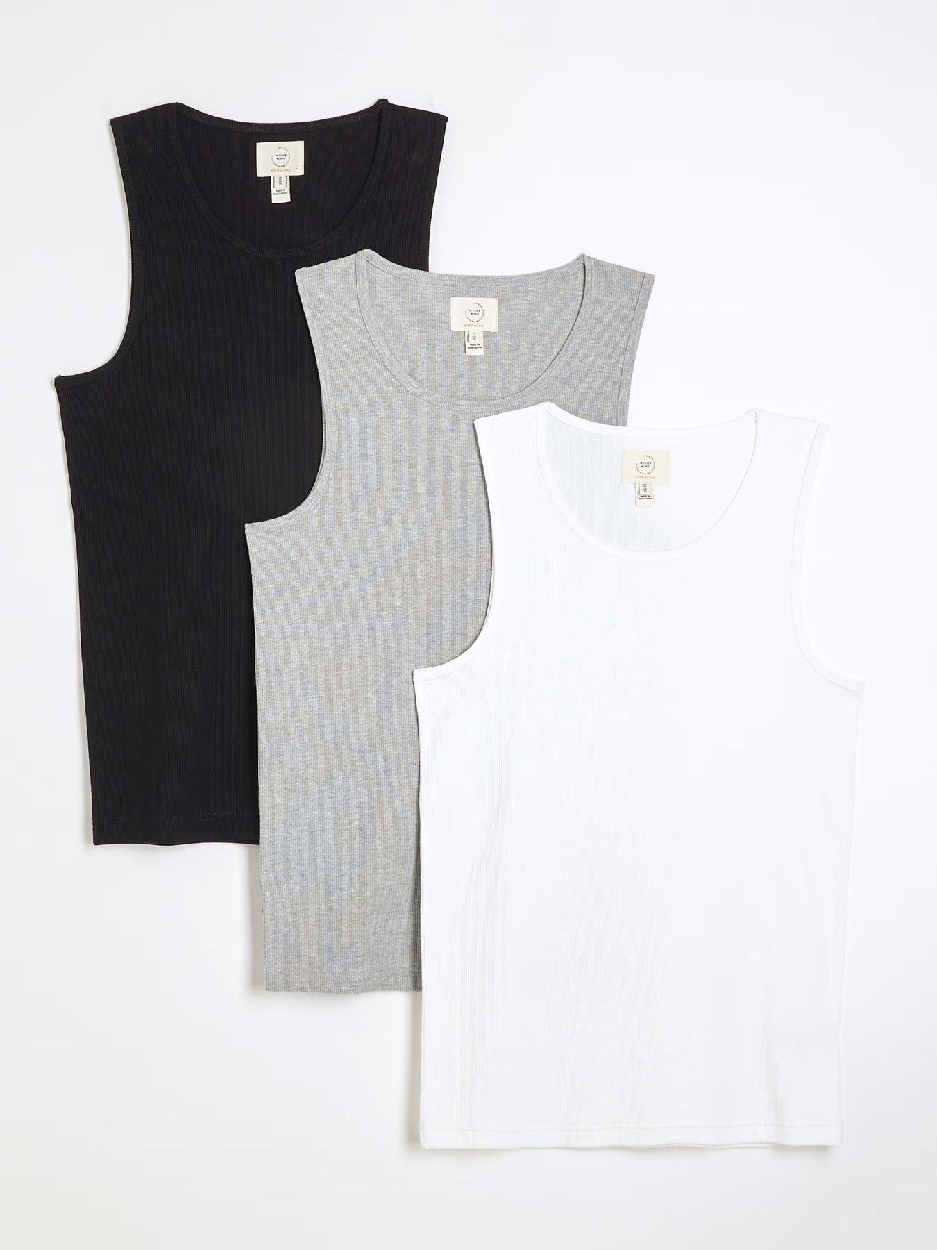 Image 1 of 4 of River Island 3pk Muscle Fit Rib Vest - Multi