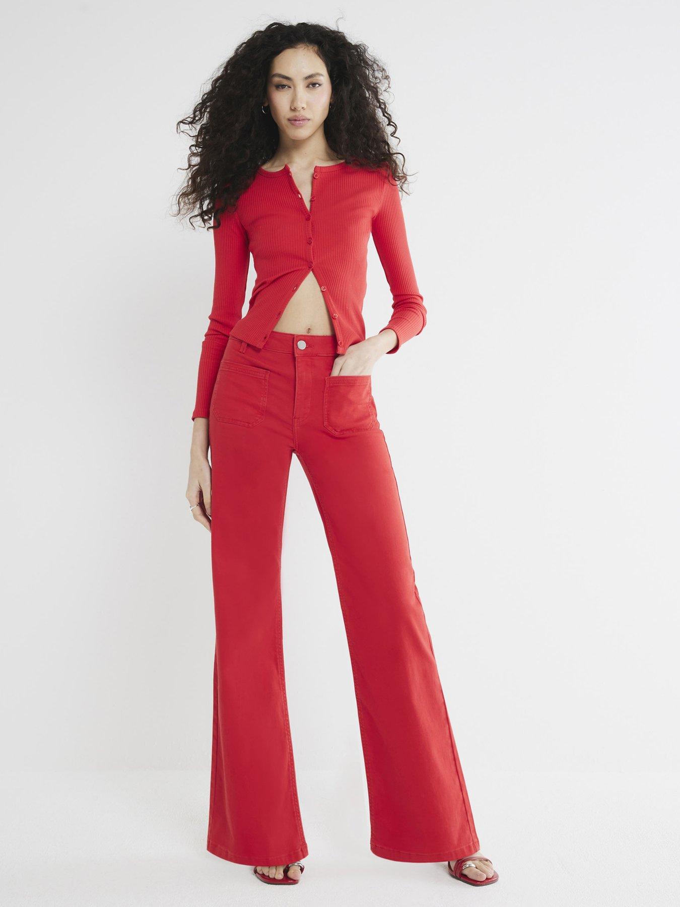 River Island Pocket Front Wide Leg Jeans Red Very