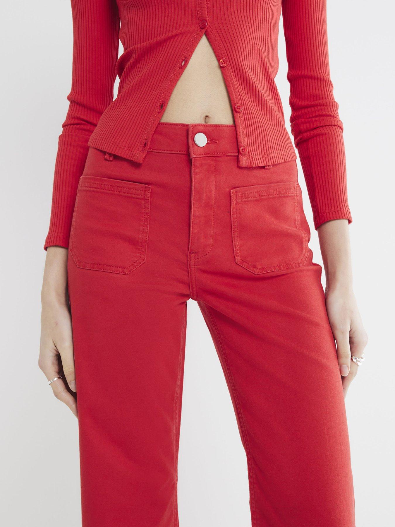 River Island Pocket Front Wide Leg Jeans Red Very
