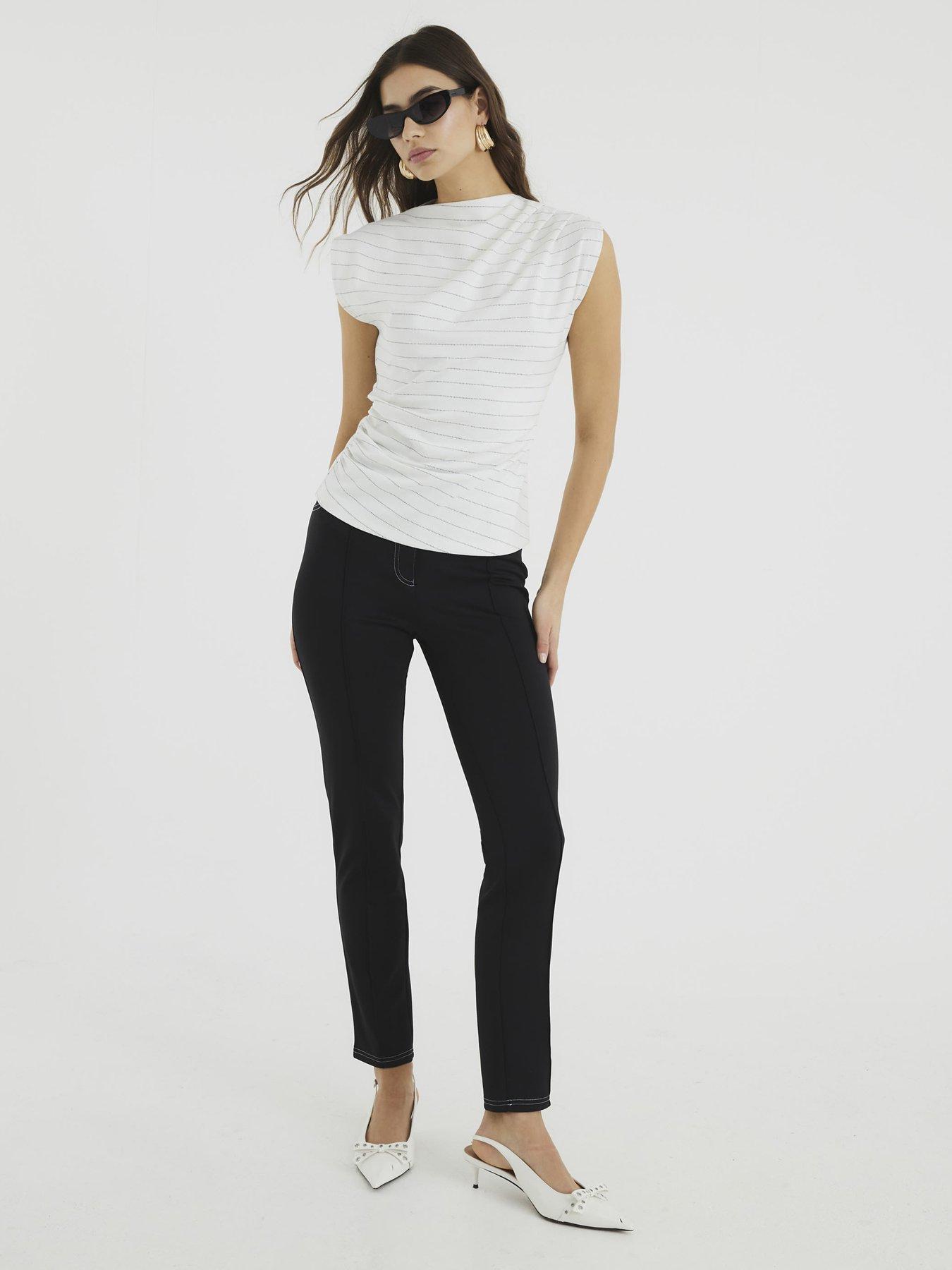 undefined Short Sleeve Draped High Neck Top