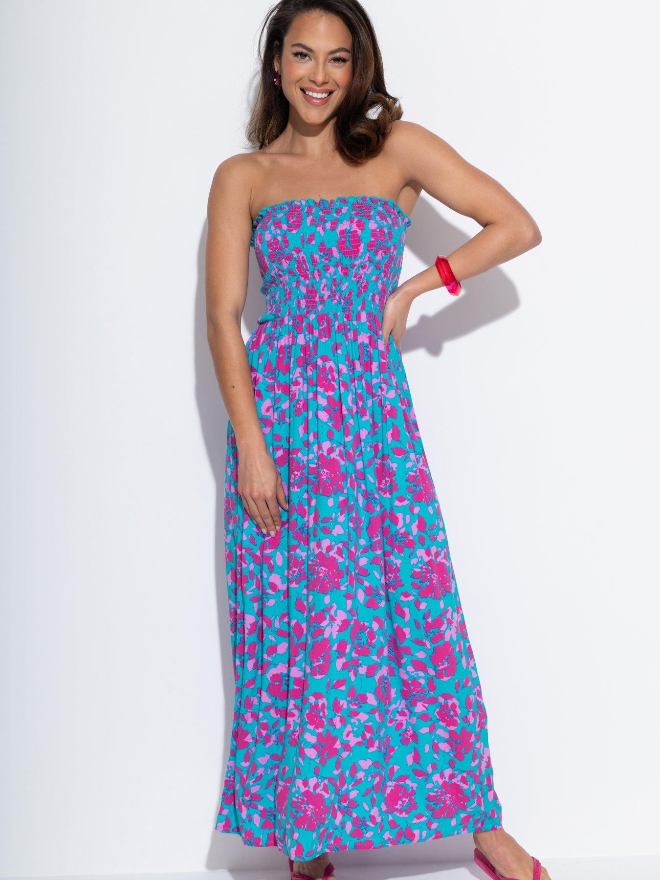 undefined Strapless Shirred Bodice Maxi Beach Dress
