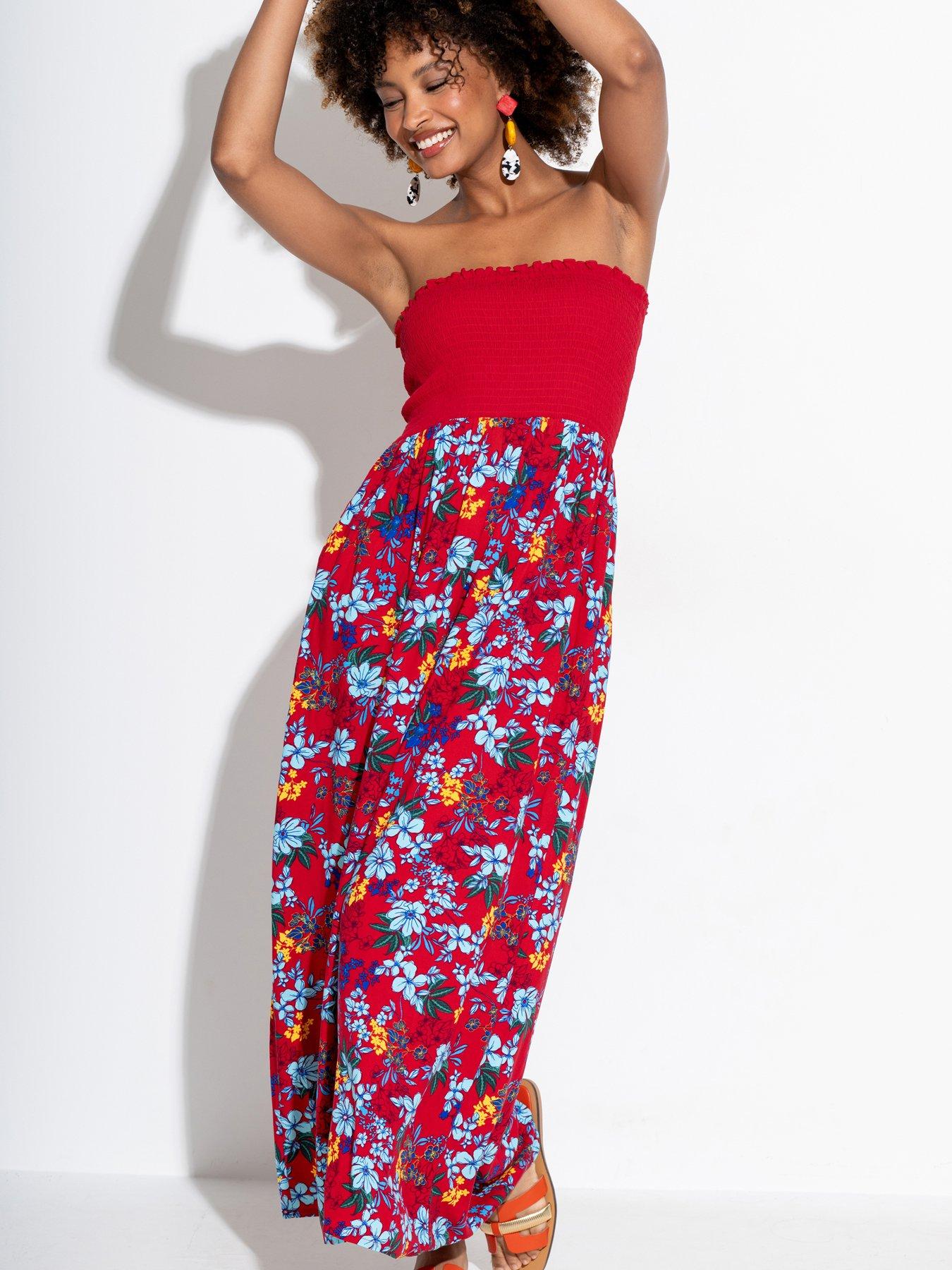 Pour Moi Strapless Shirred Bodice Maxi Beach Dress