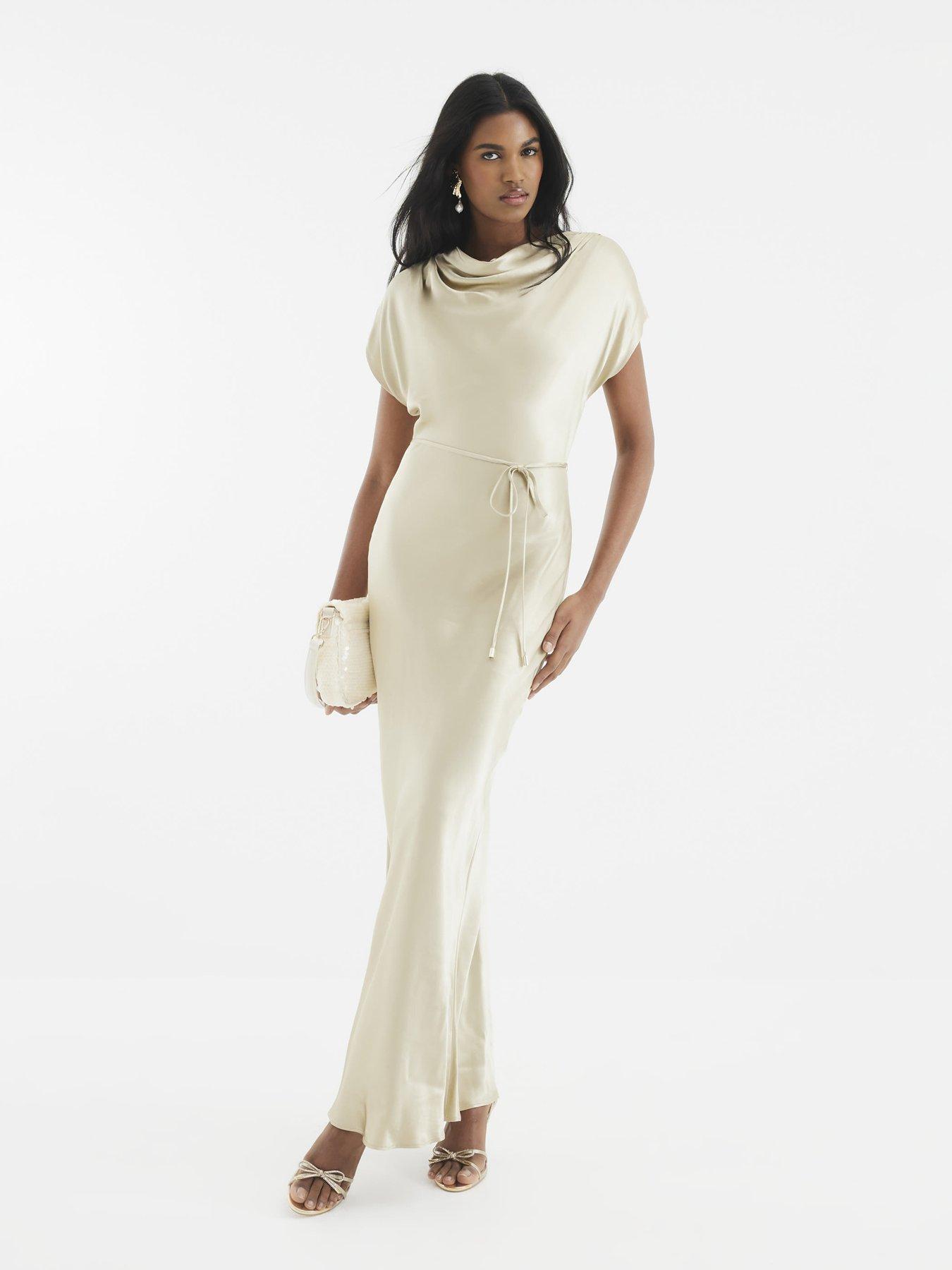 Image 1 of 4 of River Island Cowl Neck Maxi Dress - Gold