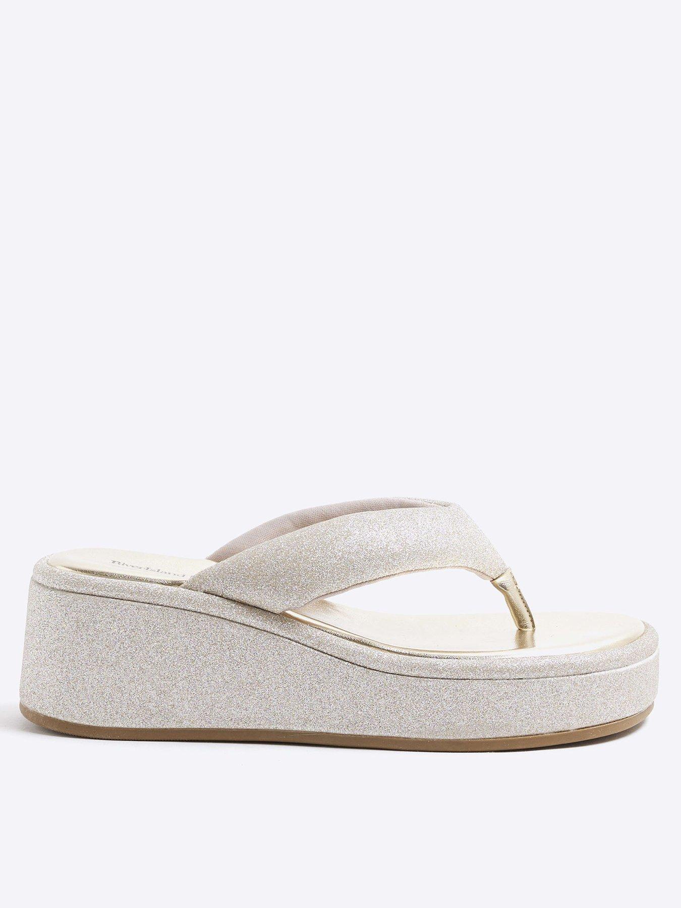 Image 1 of 5 of River Island Toe Thong Wedge Sandals