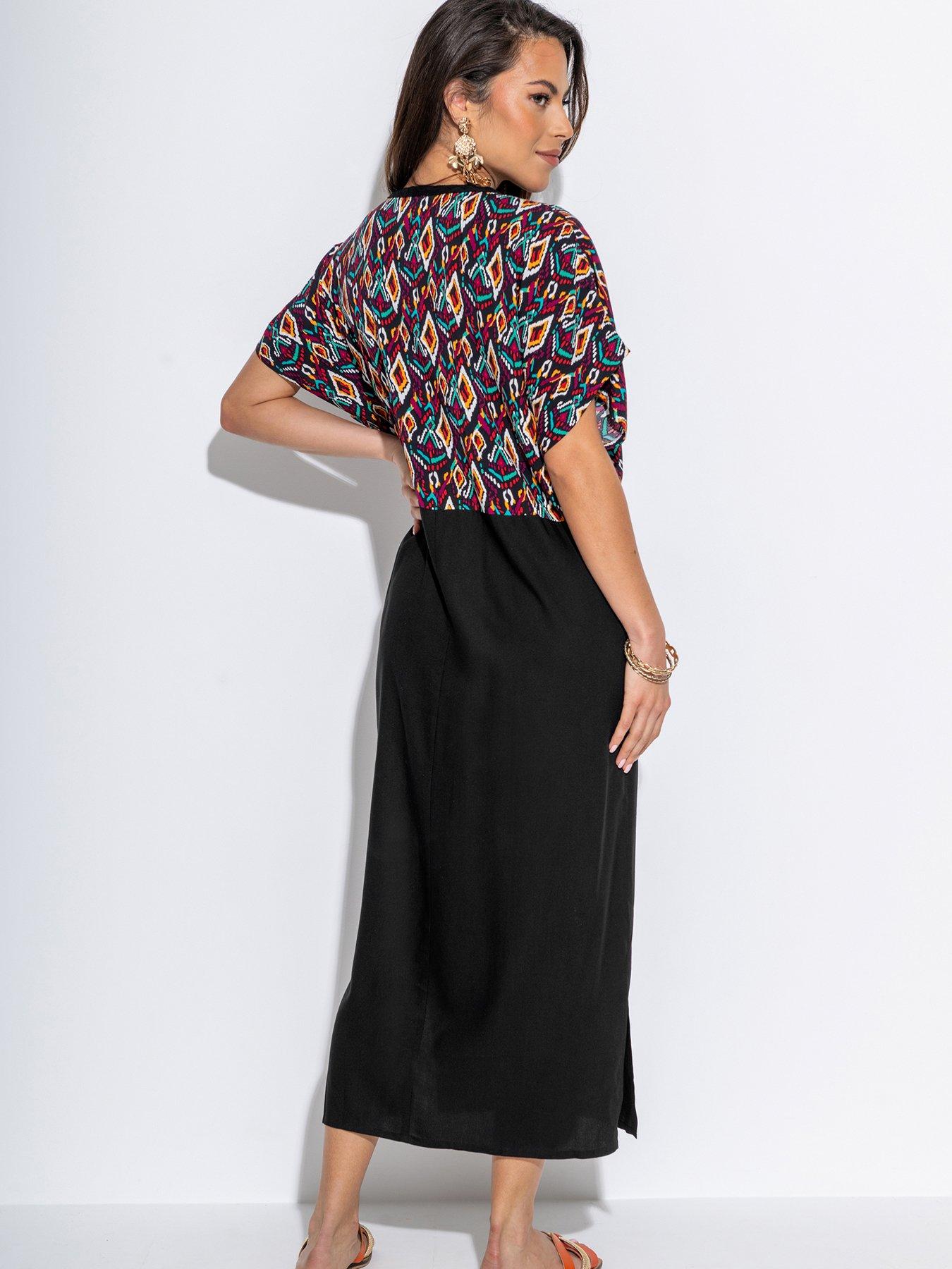 Image 2 of 4 of Pour Moi V Neck Print Mix Midaxi Kaftan with LENZING? ECOVERO? Viscose