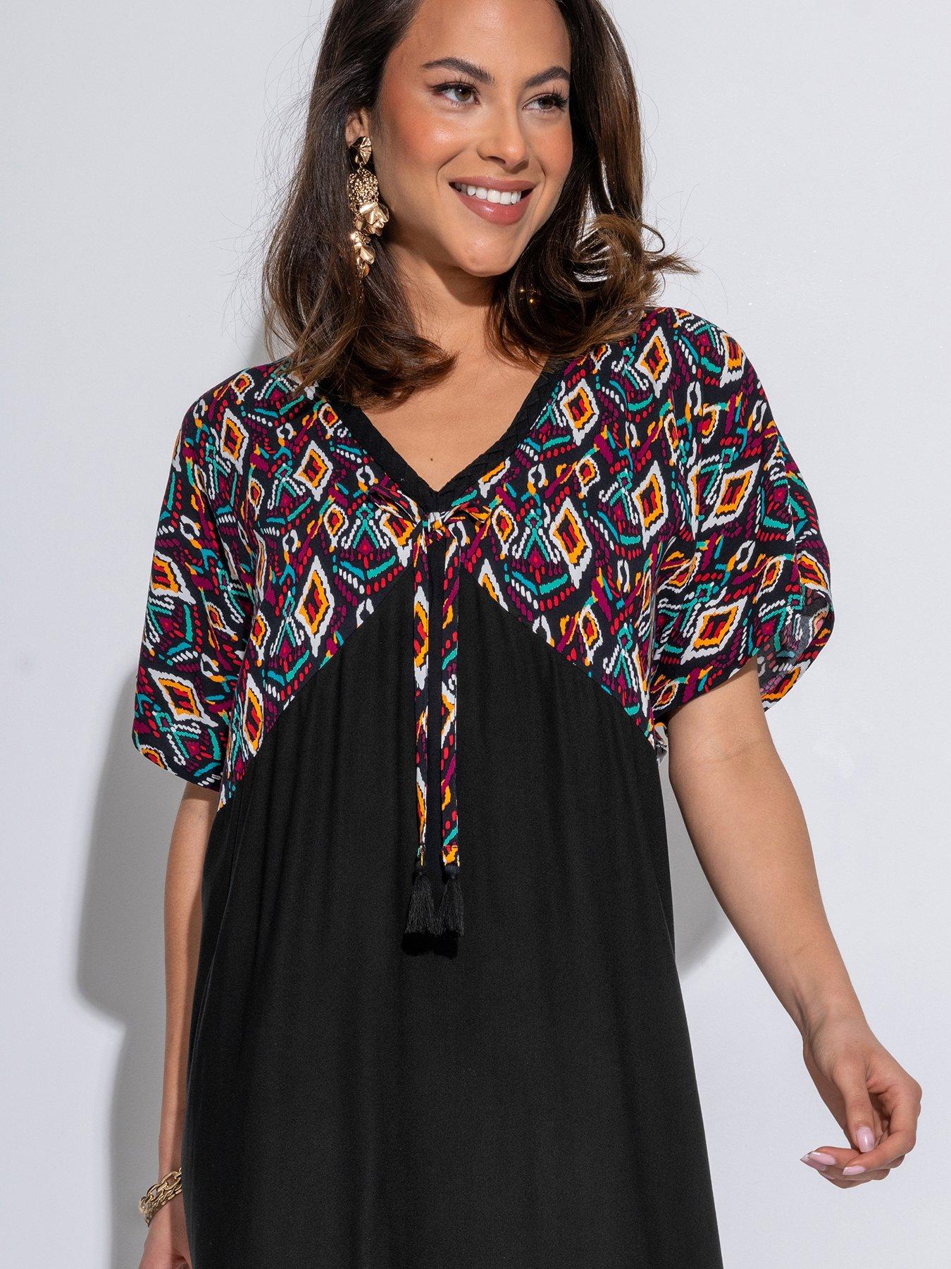 Image 3 of 4 of Pour Moi V Neck Print Mix Midaxi Kaftan with LENZING? ECOVERO? Viscose