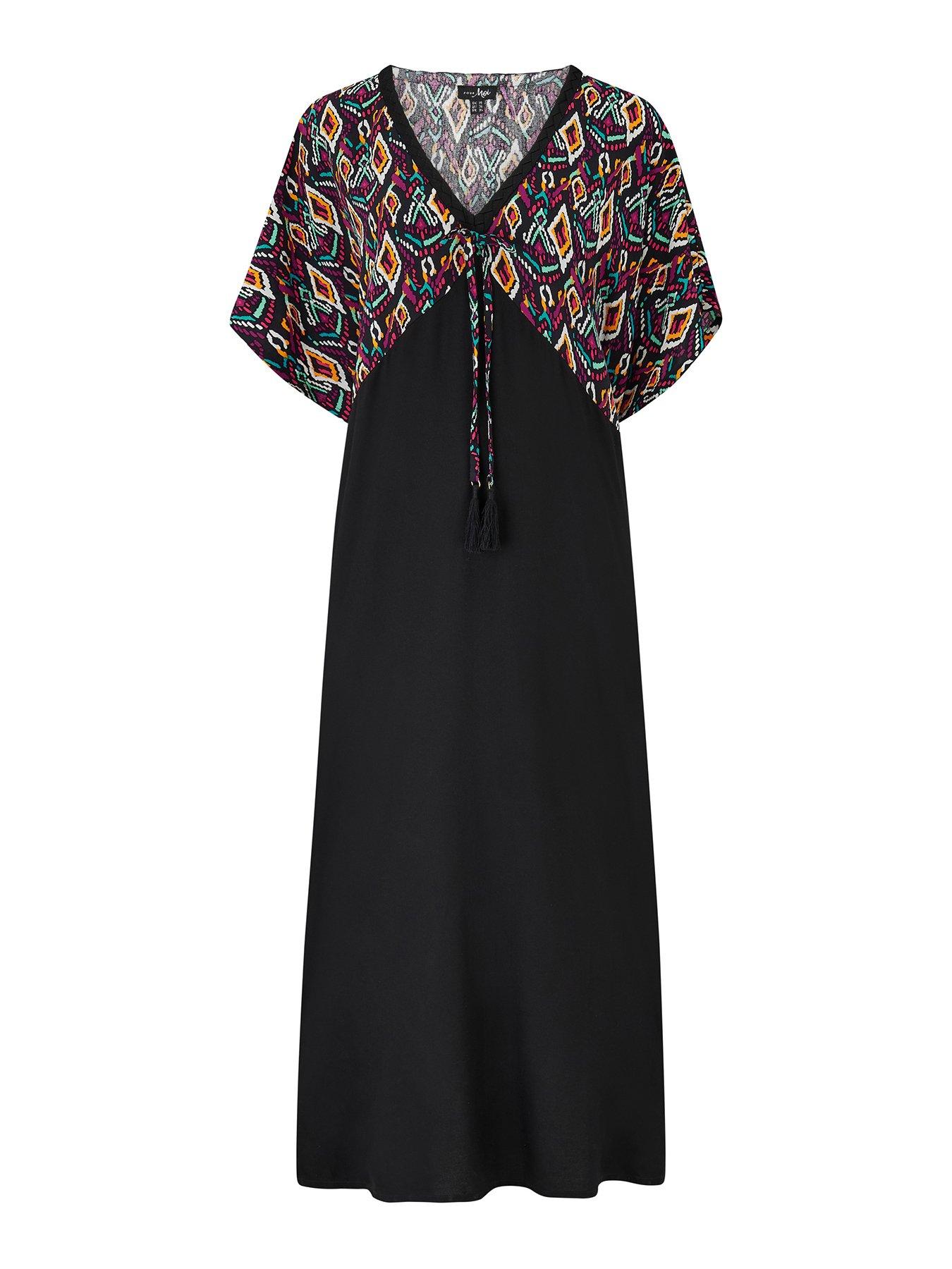Image 4 of 4 of Pour Moi V Neck Print Mix Midaxi Kaftan with LENZING? ECOVERO? Viscose