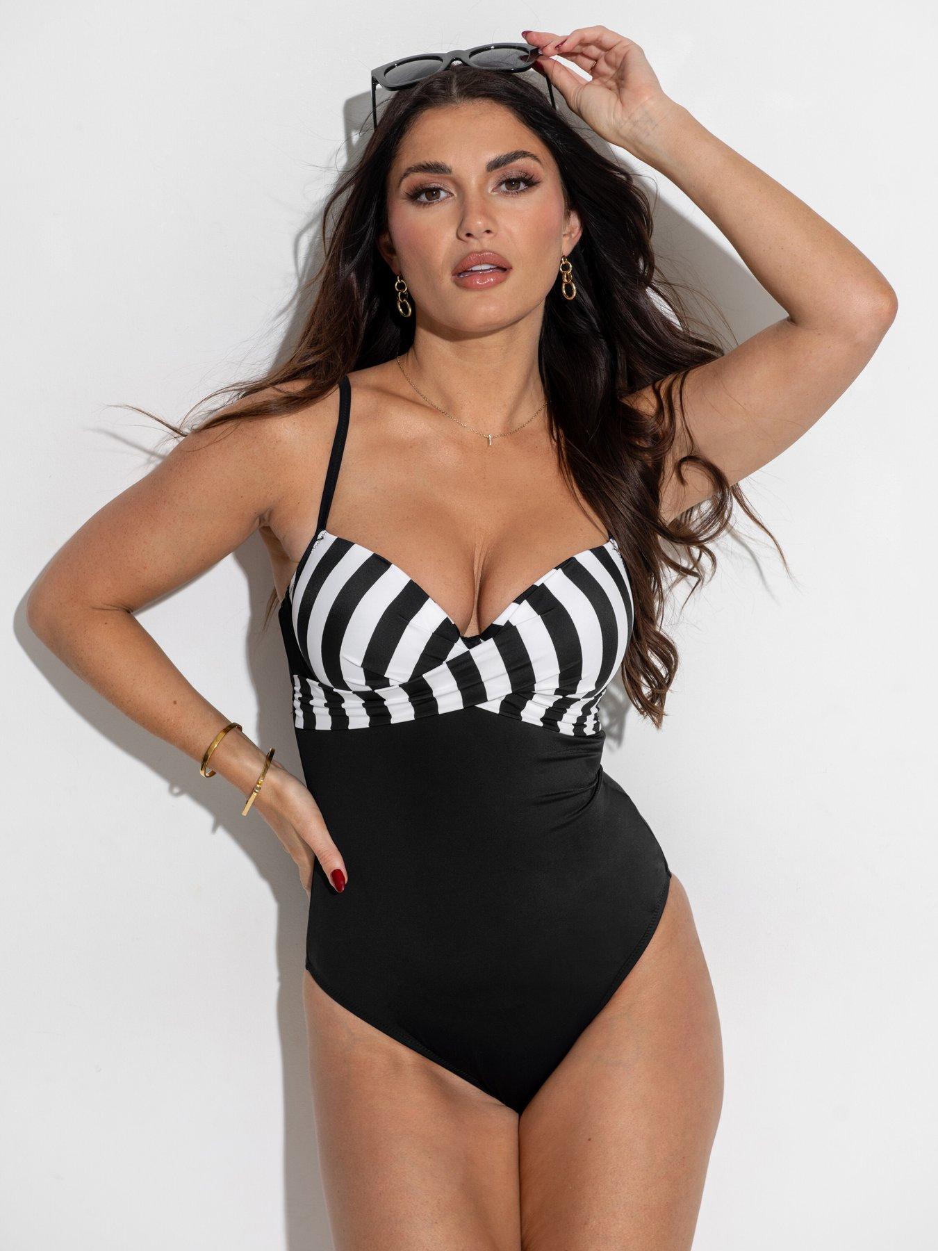 Pour Moi Free Spirit Underwired Lightly Padded Swimsuit, Black/White, Size 32C, Women