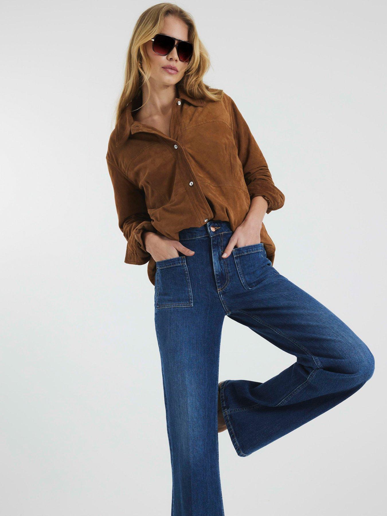 Image 4 of 5 of River Island Denim High Rise Relaxed Flare Jeans