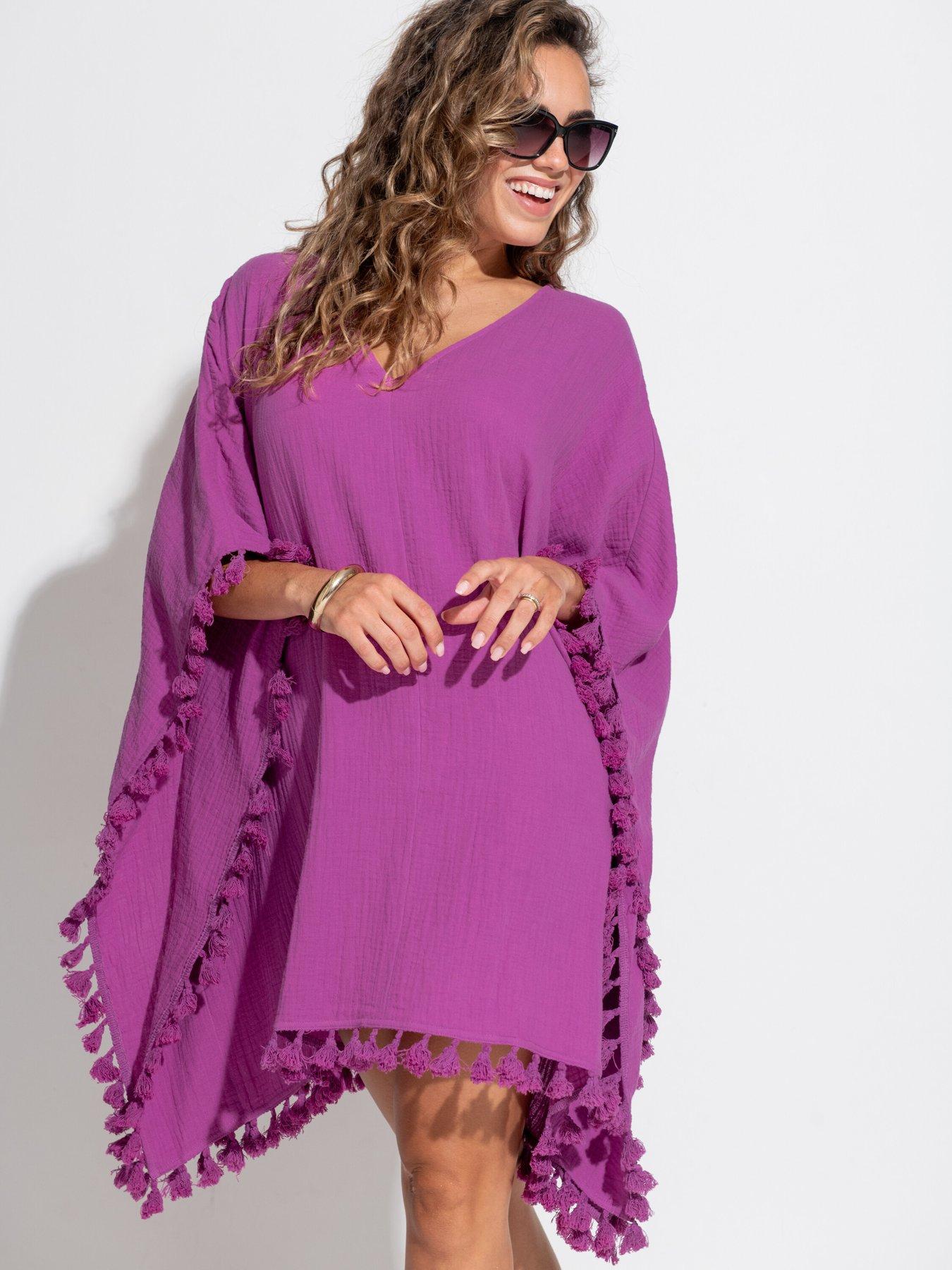 undefined Cotton Double Cloth Fringe Trim Kaftan