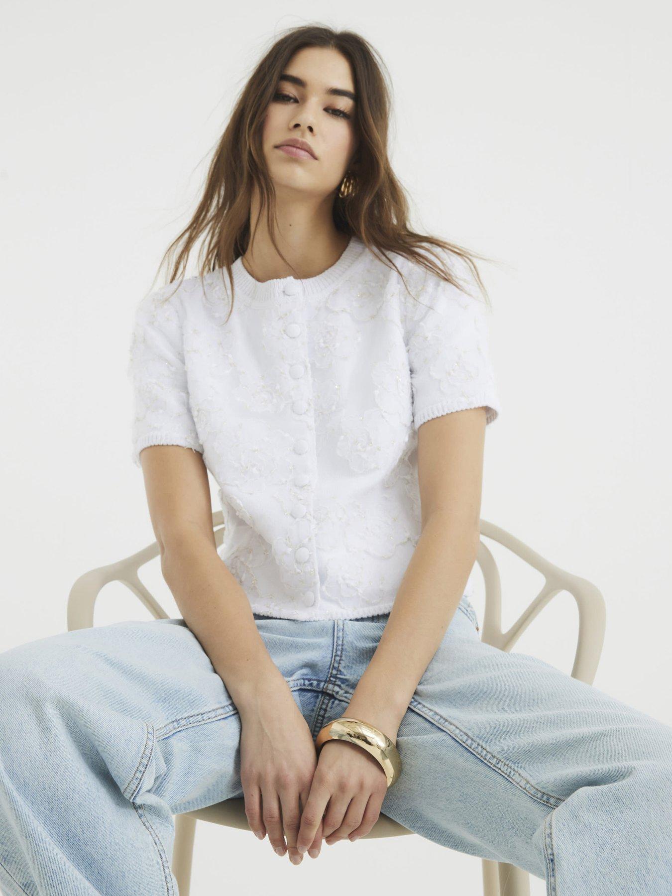 Image 1 of 5 of River Island Short Sleeve Floral Overlay Cardigan