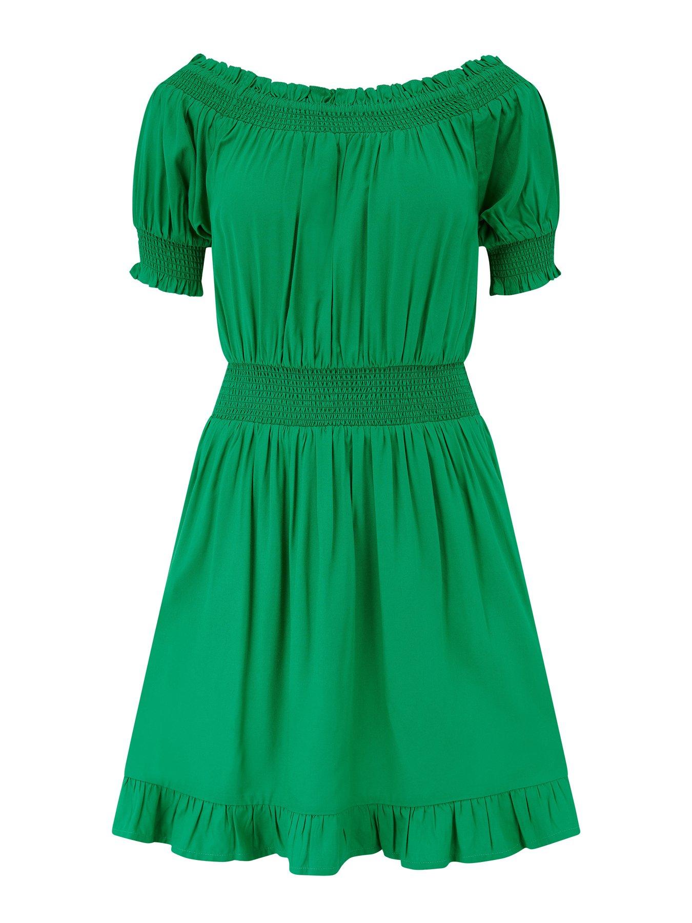 Image 3 of 4 of Pour Moi Eloise Puff Sleeve Woven Bardot Dress