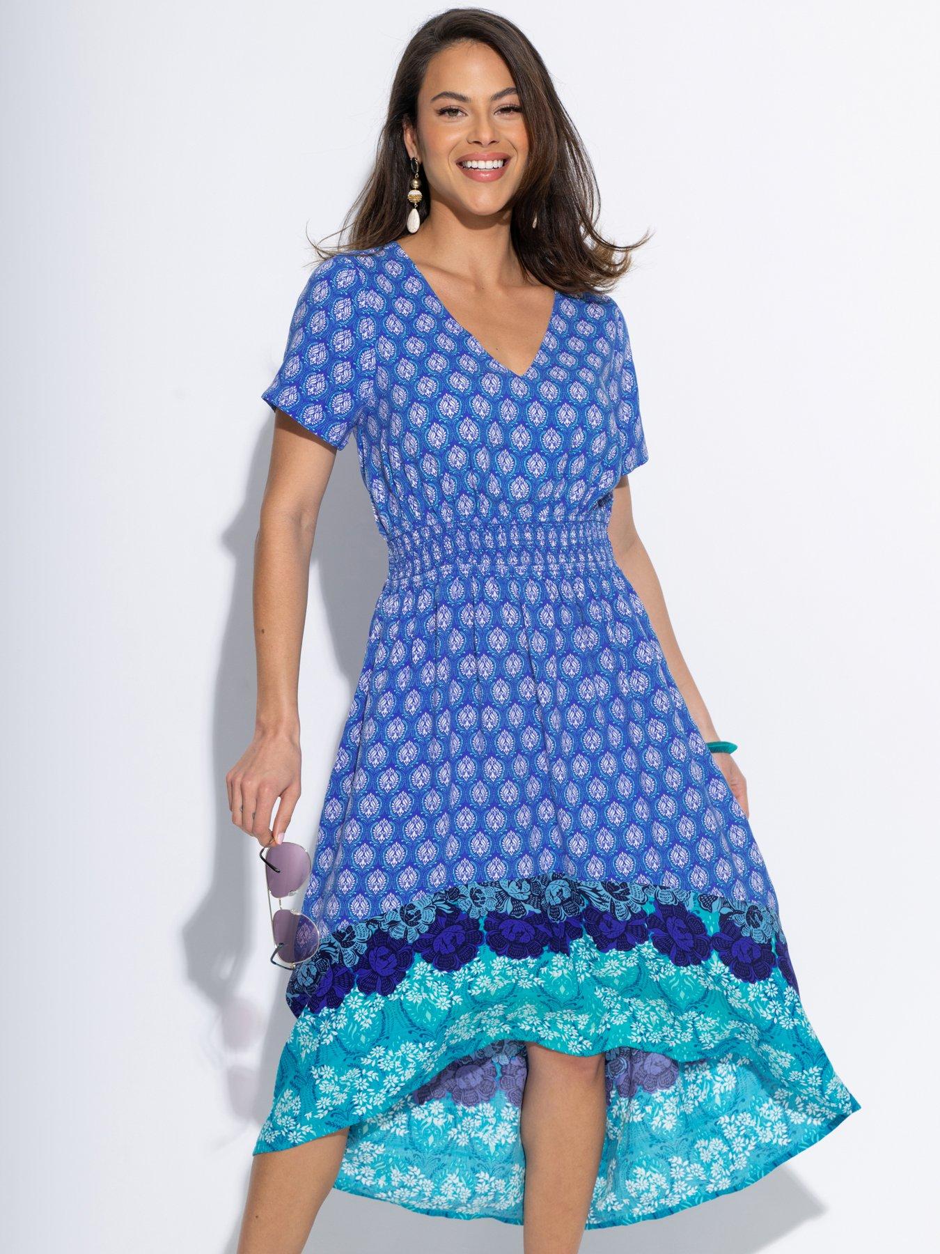 Image 1 of 4 of Pour Moi Border Print High Low Midaxi Beach Dress