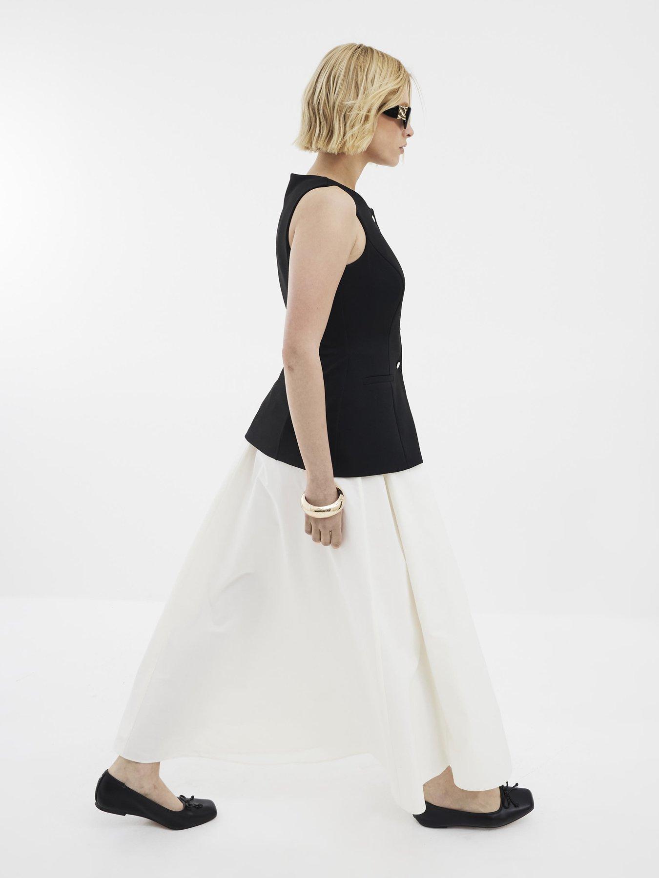 Image 2 of 4 of River Island Sleeveless Hybrid Waistcoat Midi Dress - Black