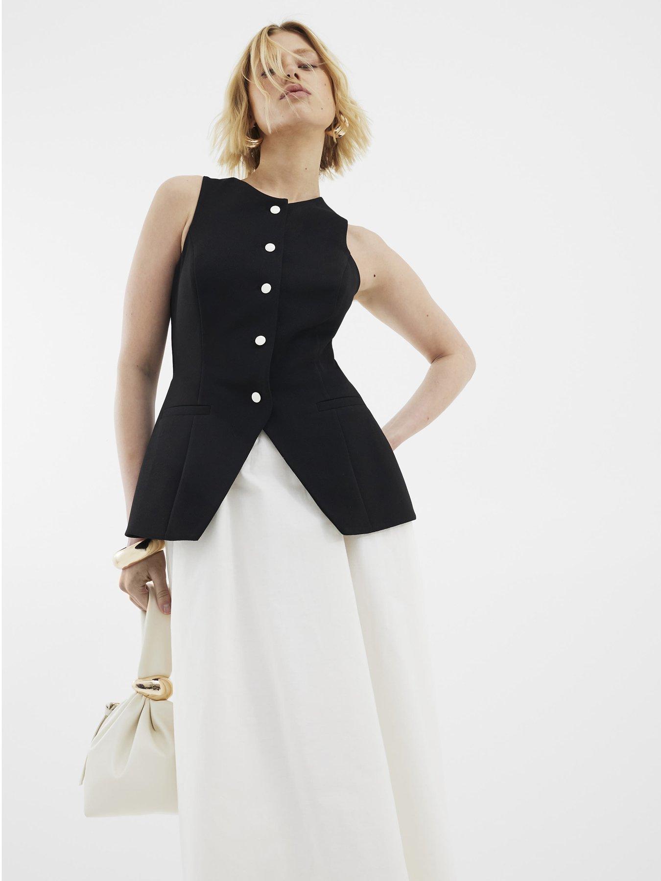 Image 3 of 4 of River Island Sleeveless Hybrid Waistcoat Midi Dress - Black