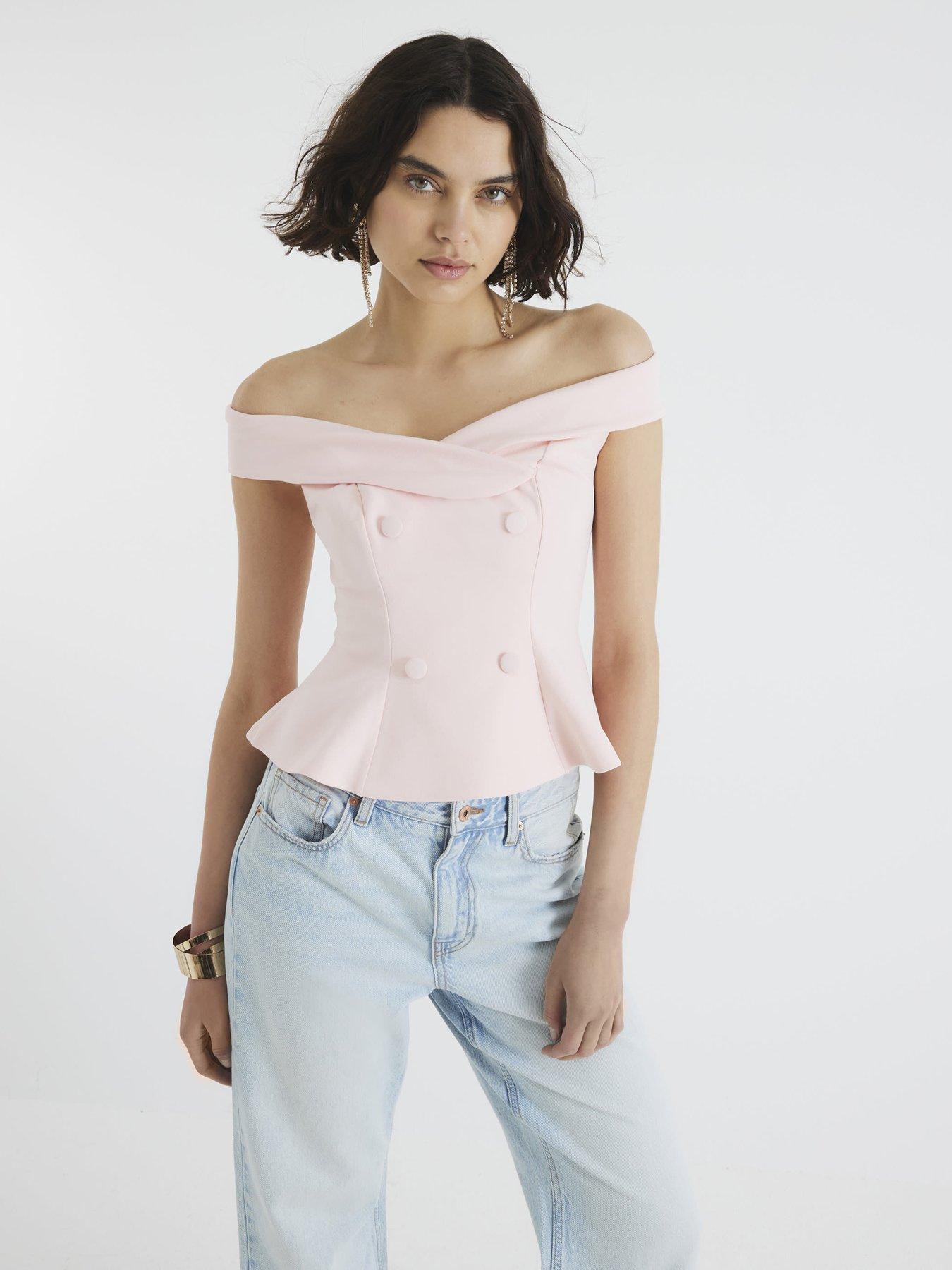 Image 1 of 4 of River Island Double Breasted Bardot Top