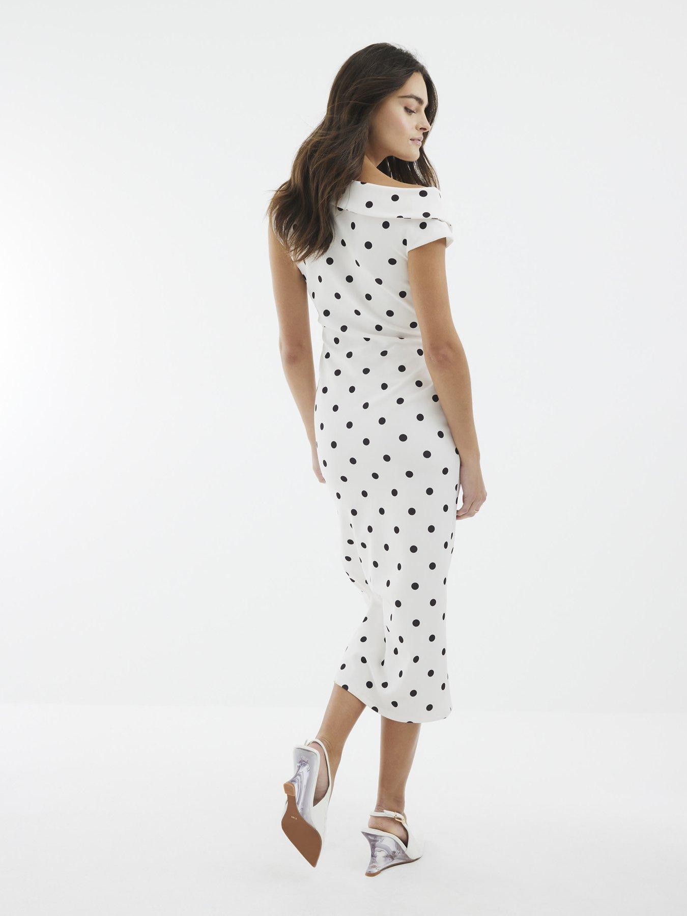 Image 2 of 4 of River Island Asymmetric Polka Dot Wrap Midi Dress