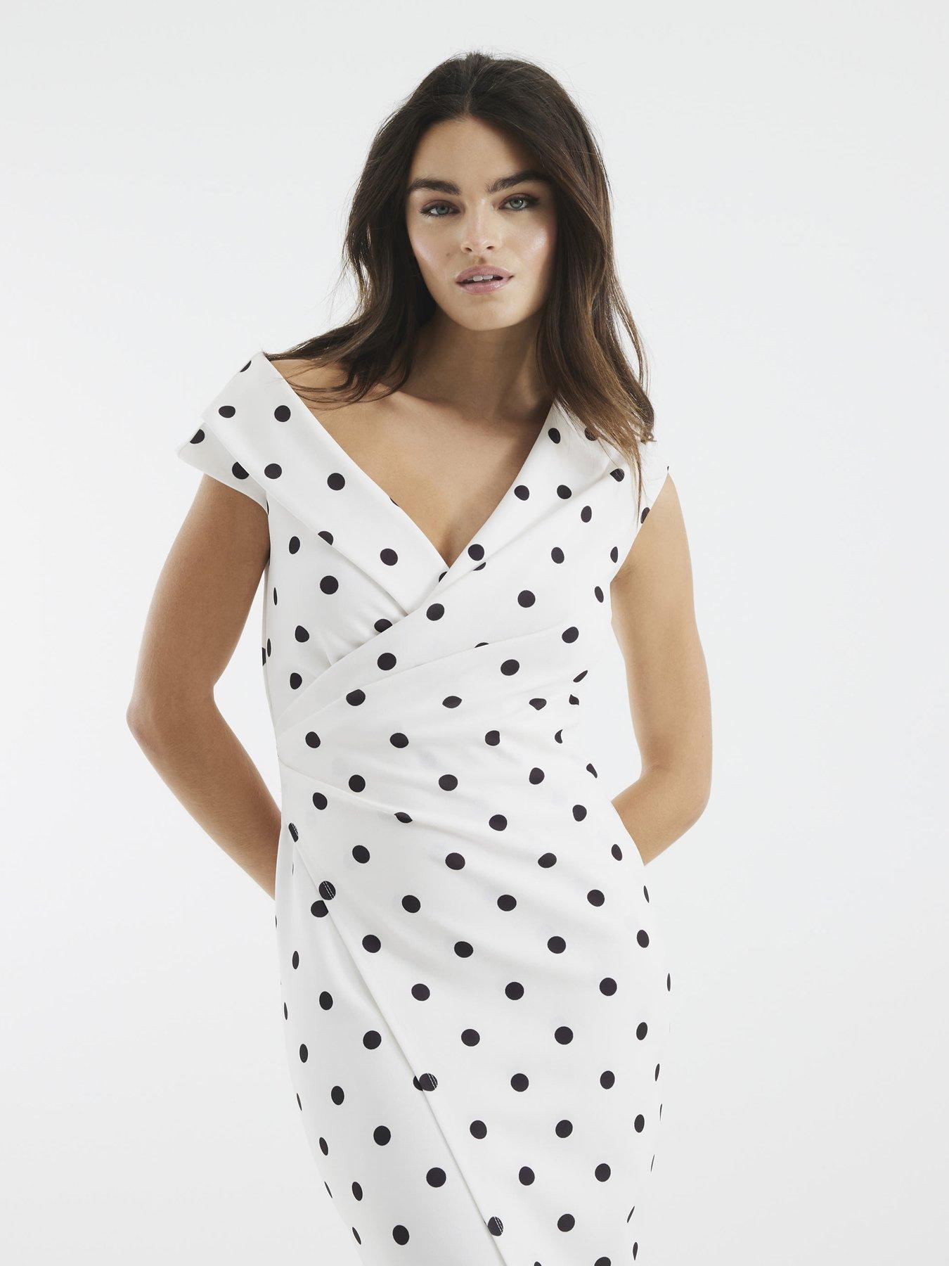 Image 3 of 4 of River Island Asymmetric Polka Dot Wrap Midi Dress