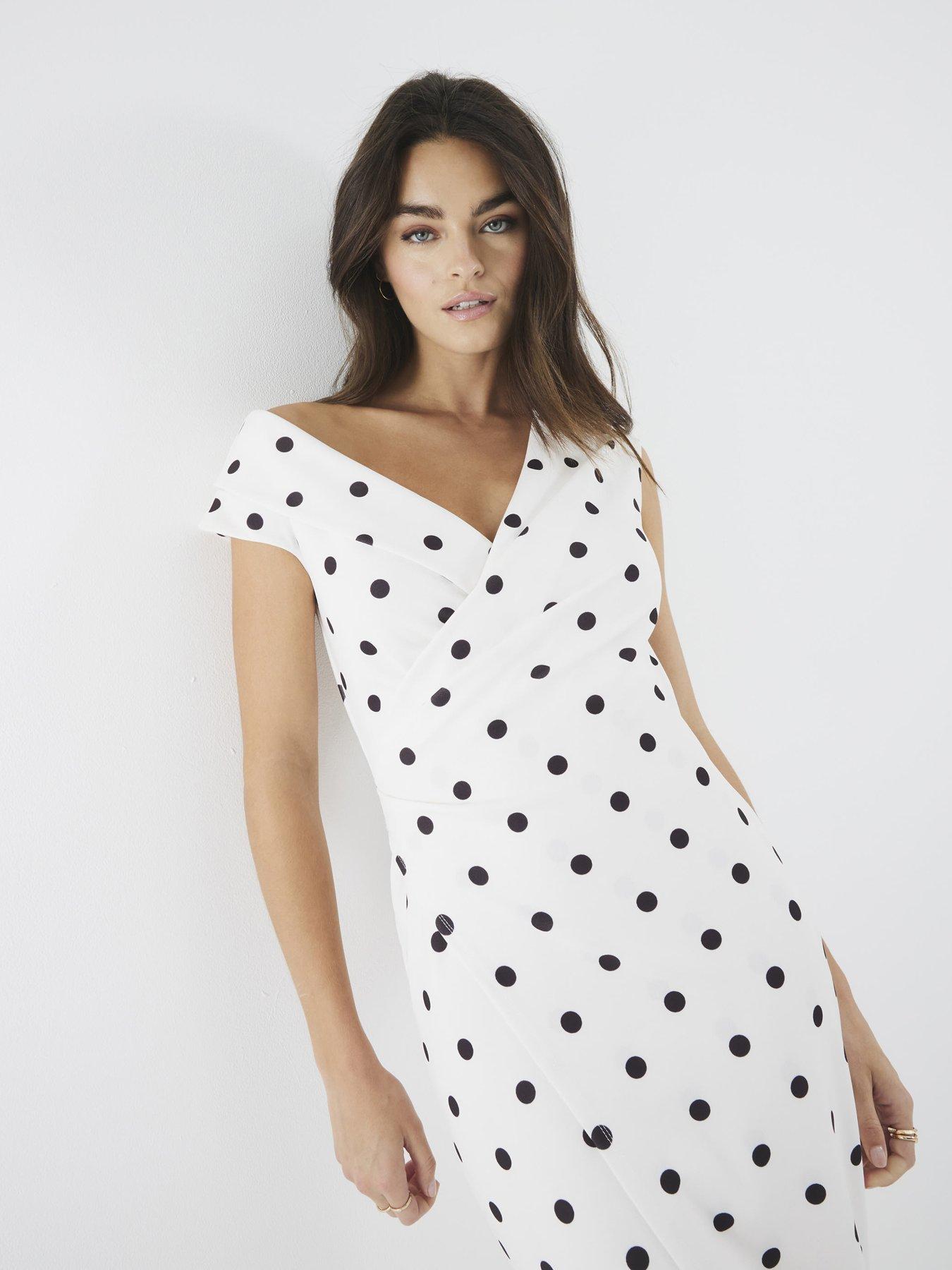 Image 4 of 4 of River Island Asymmetric Polka Dot Wrap Midi Dress