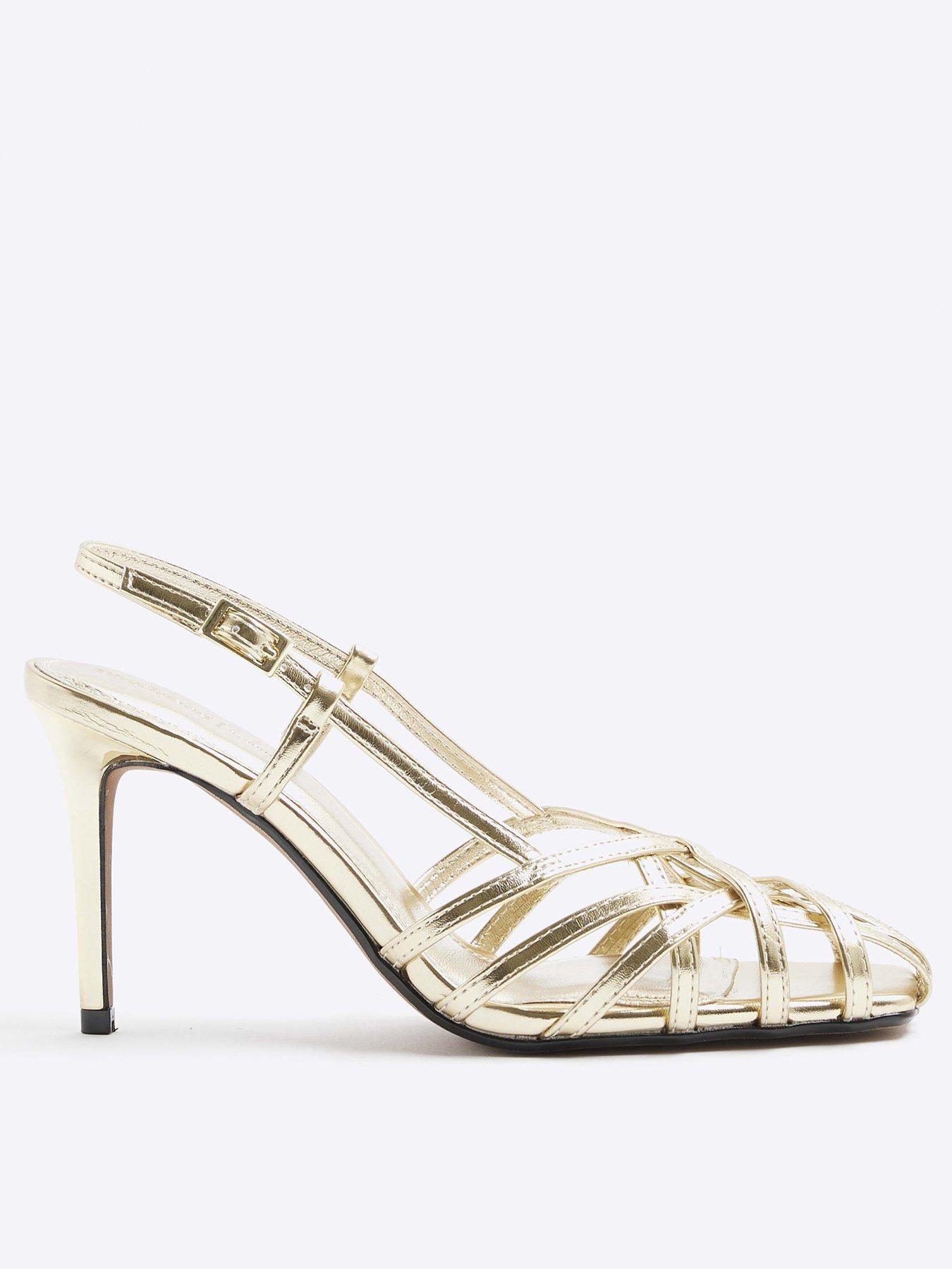 undefined Caged Square Toe Heeled Sandals