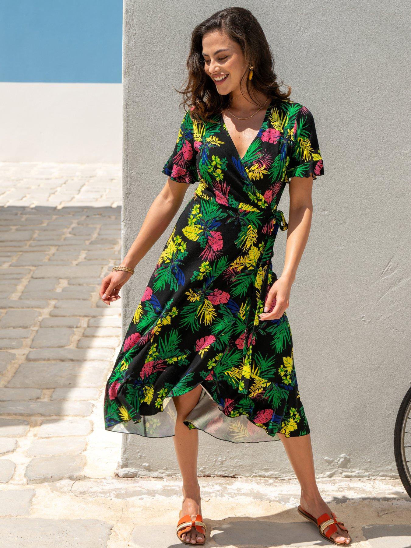 undefined Megan Stretch Jersey Wrap Midi Dress - Print